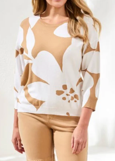 3/4 Sleeve Crew Neck Sweater - Sesame