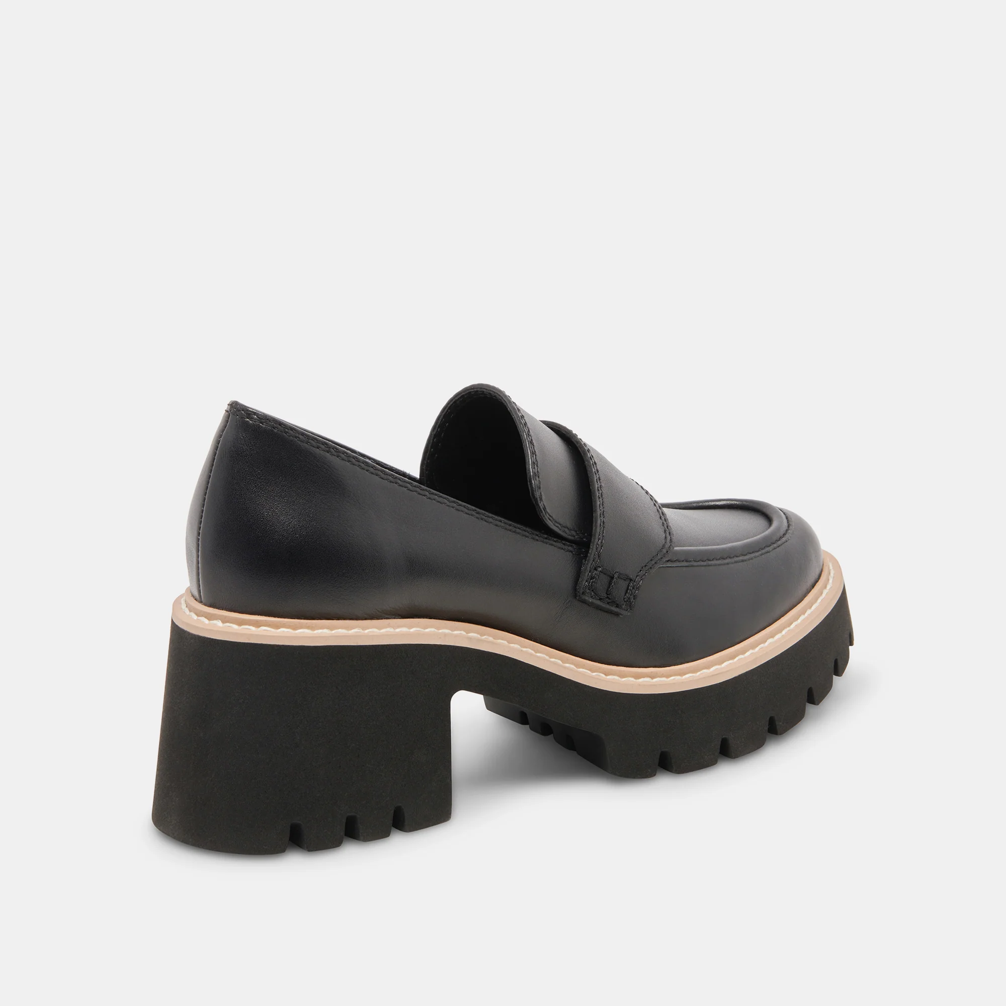 Halona Onyx Leather Loafers with Chunky Lug Sole