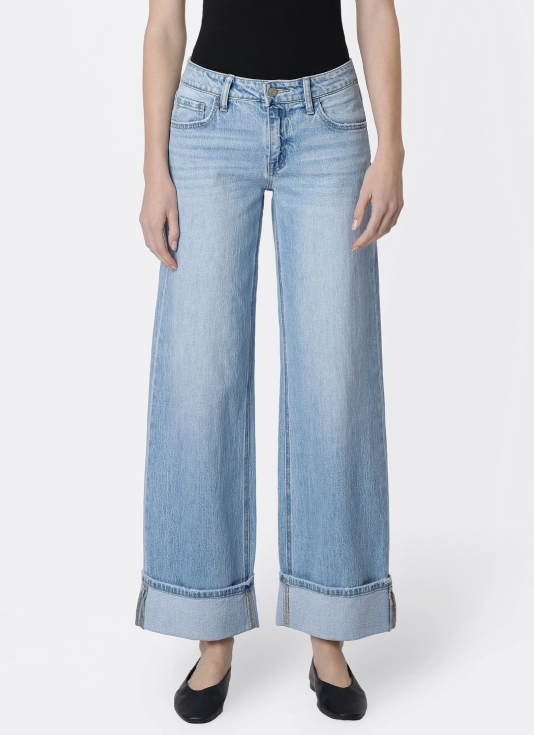 Low Rise Cuffed Baggy Wide Jeans