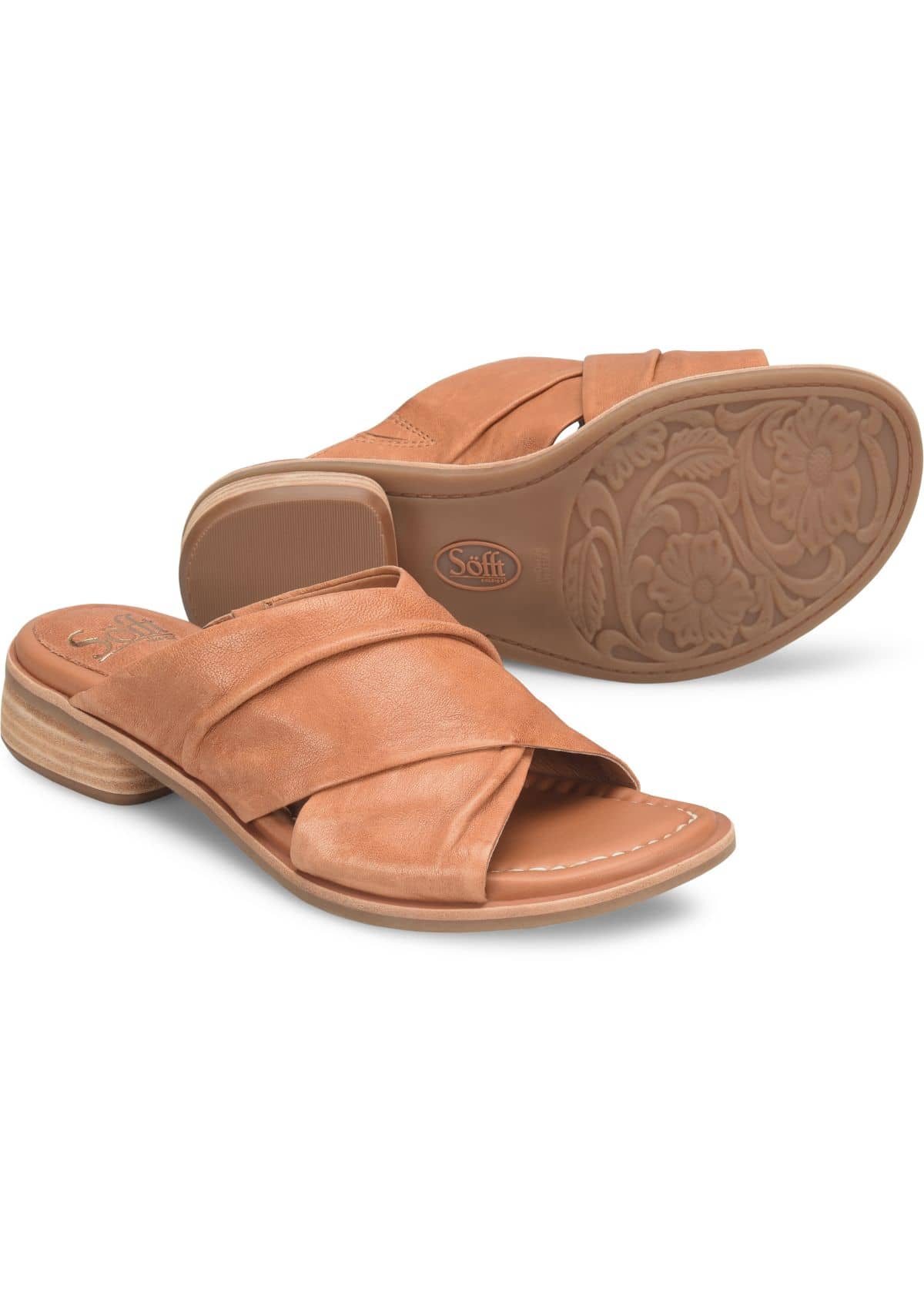 Fallon Leather Slide With Wide Crossover Straps - Luggage -Sofft Shoe Co- Ruby Jane-