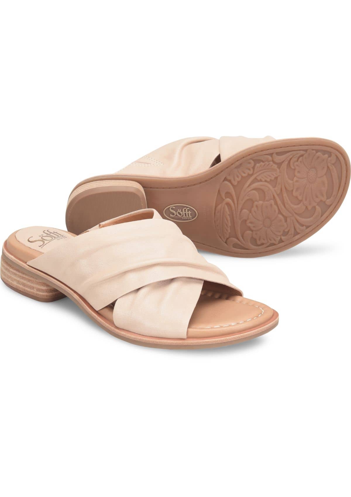 Fallon Leather Slide With Wide Crossover Straps - Tapioca Grey -Sofft Shoe Co- Ruby Jane-