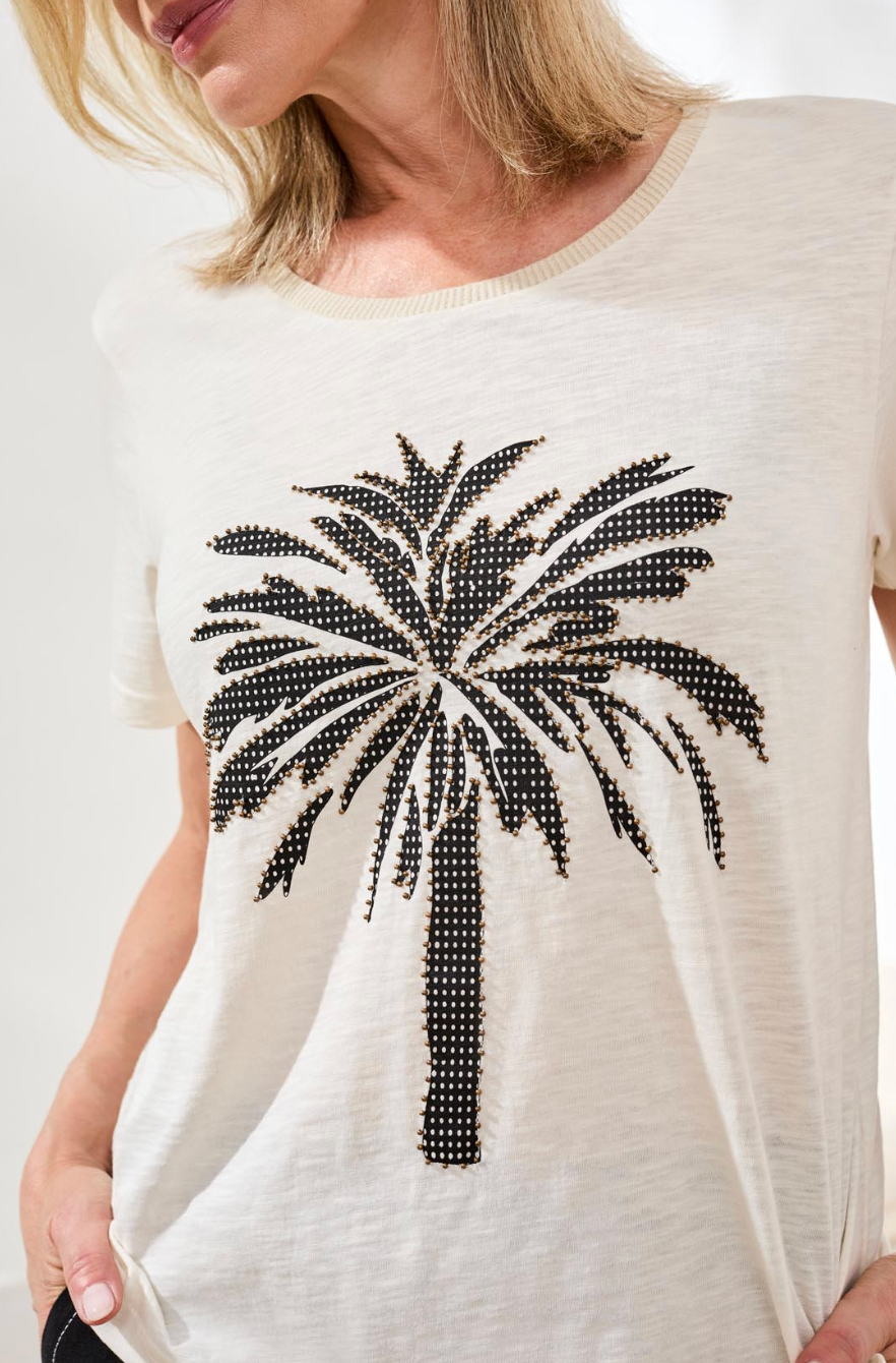 Short Sleeve Crew Neck Top with Placement Print