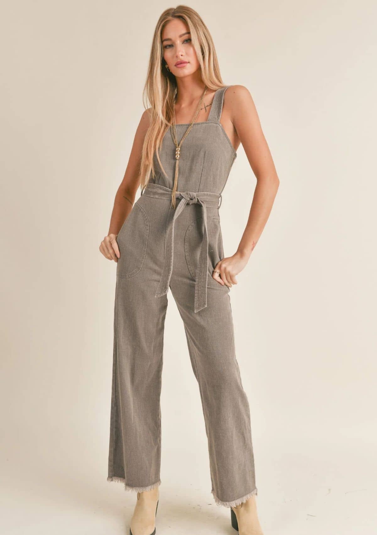 Gia Belted Washed Denim Overall -Sage the Label- Ruby Jane-