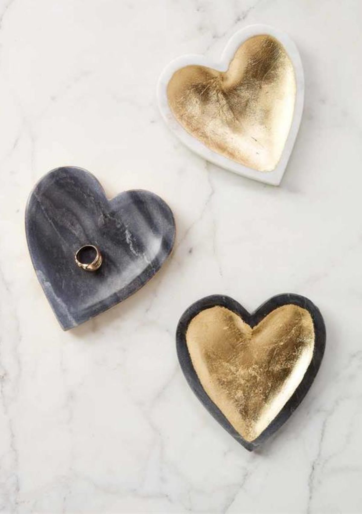 Gold Foil Heart Trinket Dish with Grey Marble Edge -Mud Pie- Ruby Jane-