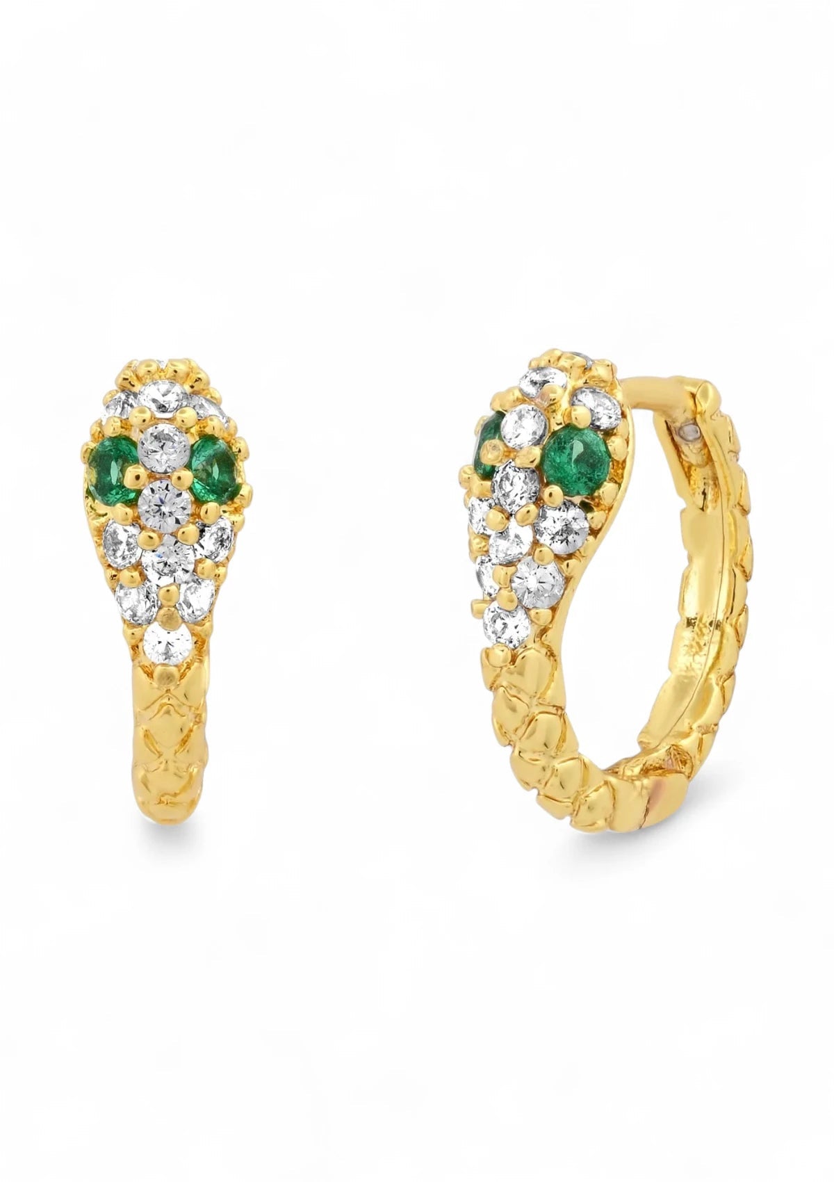 Gold Vermeil Snake Huggies With Green CZ Eyes RubyJane Valleygirl