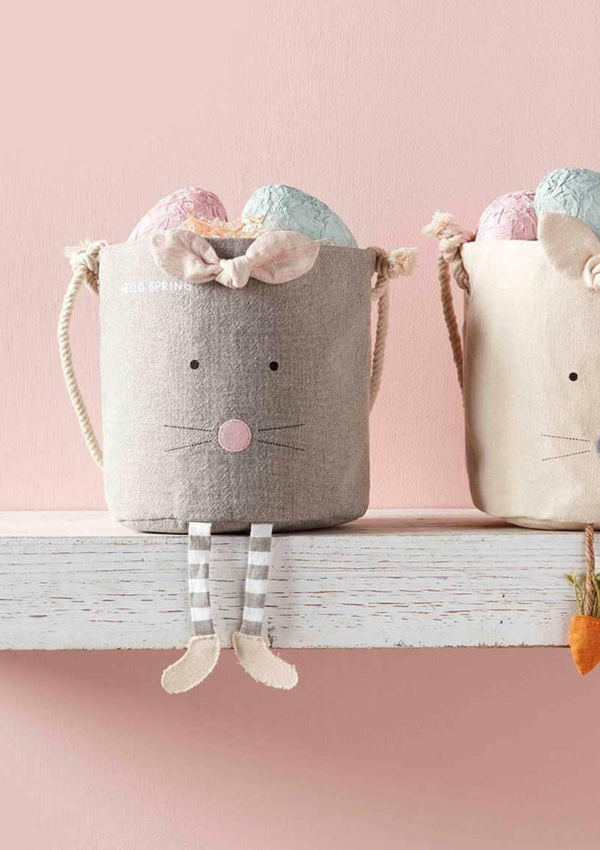 Gray Bunny Canvas Bucket -Mud Pie / One Coas- Ruby Jane-