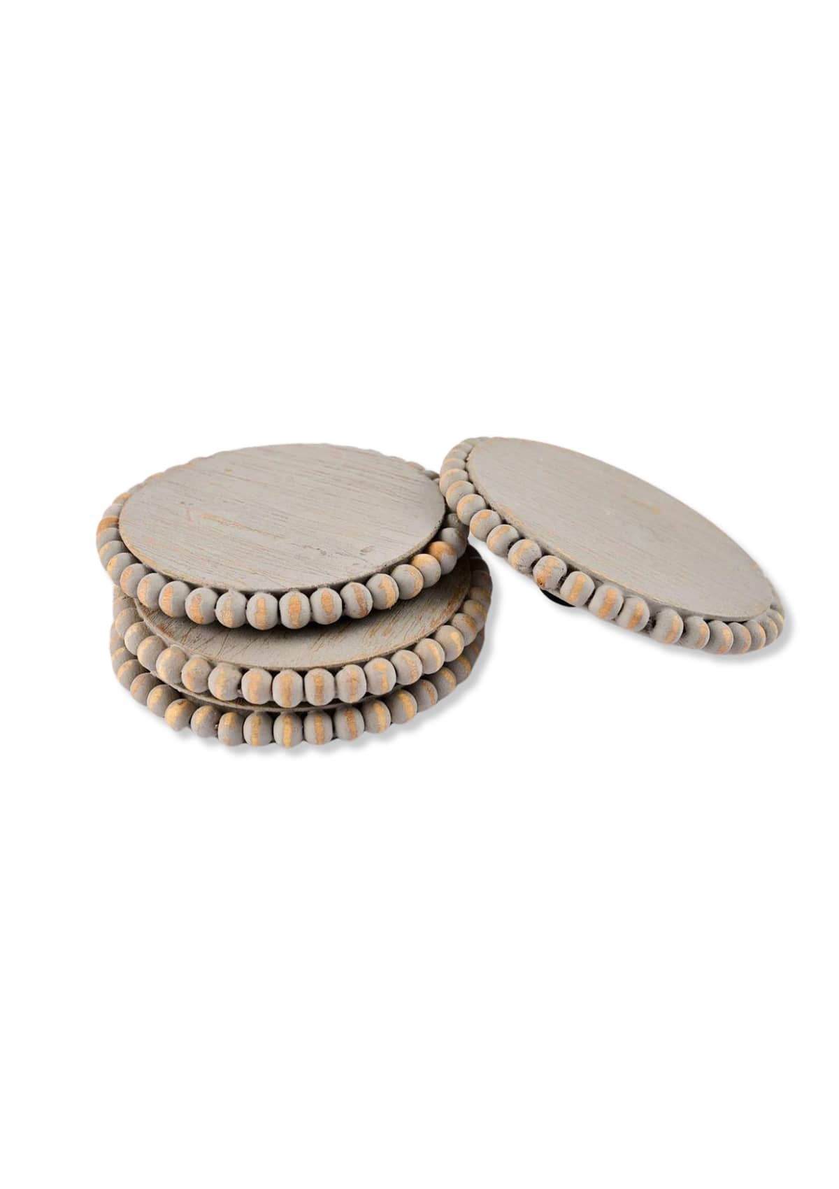 Grey Beaded Wood Coaster -Mud Pie / One Coas- Ruby Jane-