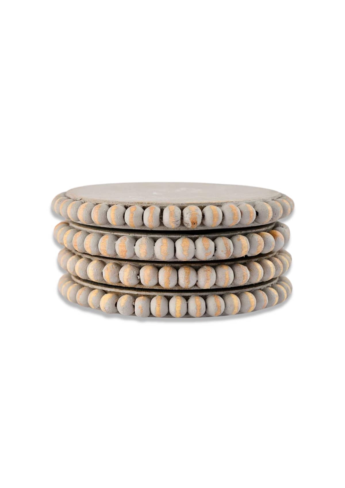 Grey Beaded Wood Coaster -Mud Pie / One Coas- Ruby Jane-