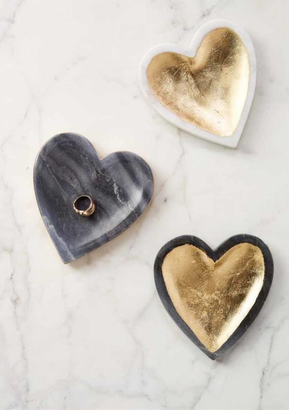 Grey Marble Heart Trinket Dish with Gold Foil Edge -Mud Pie- Ruby Jane-