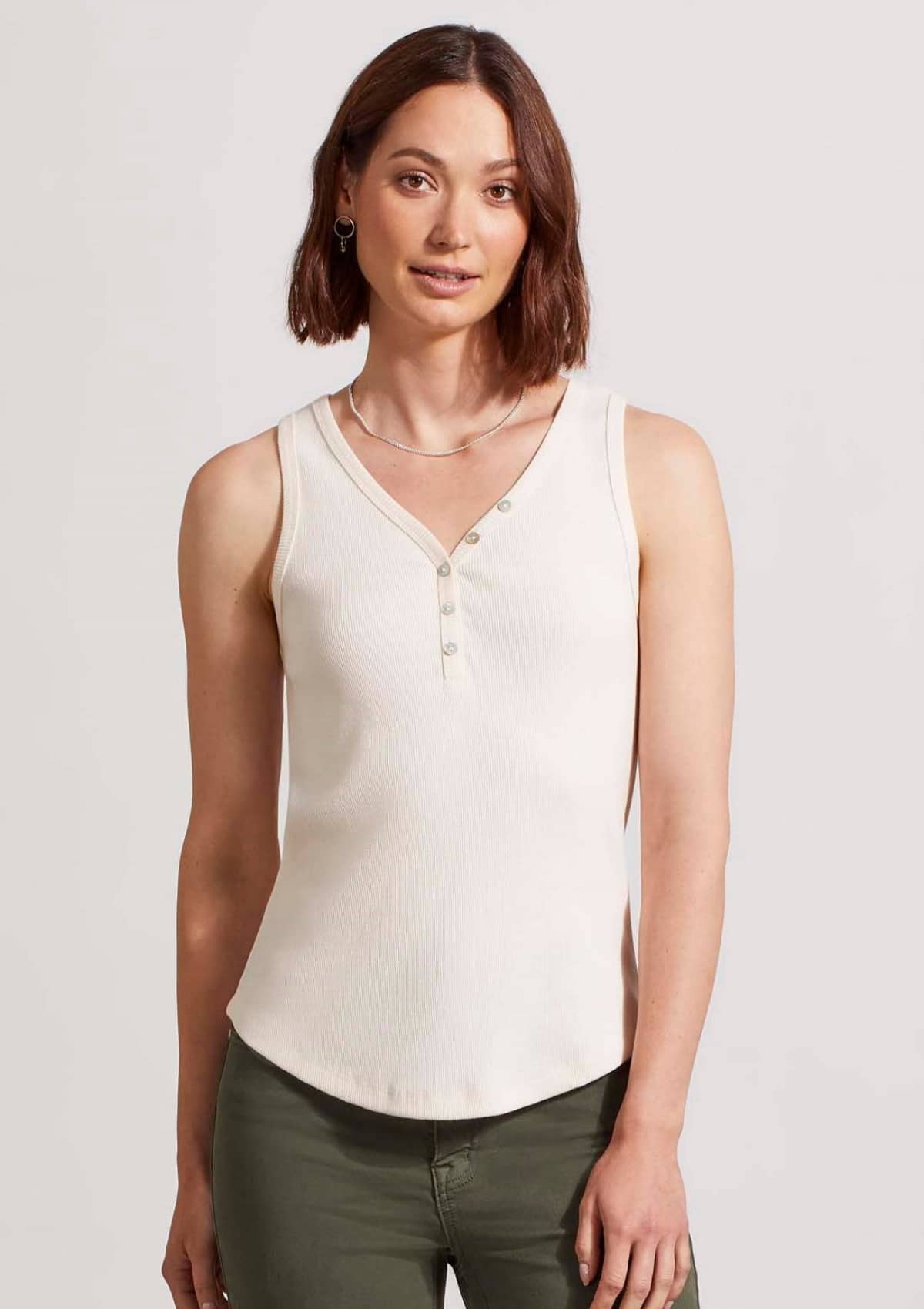 Henley Tank Top with Buttons Sandust