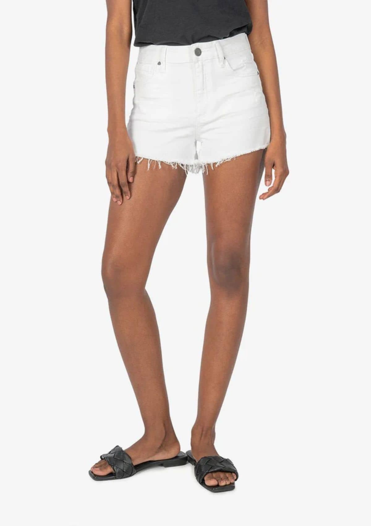 Jane High Rise Short with Fray - Optic White Wash -Swat Fame KUT ONLY -NO See Thru Soul- Ruby Jane-