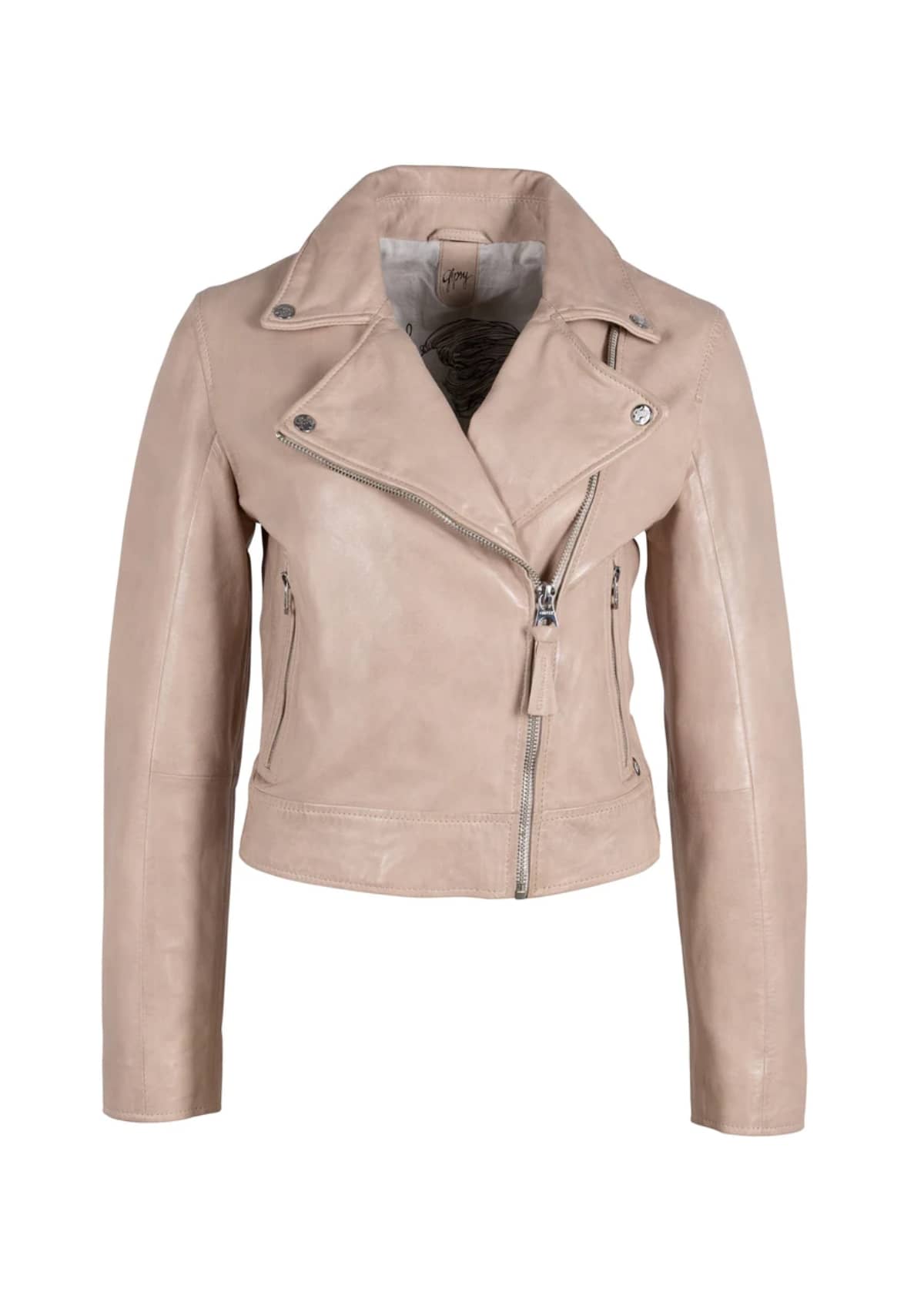 Beige leather with size zipper.