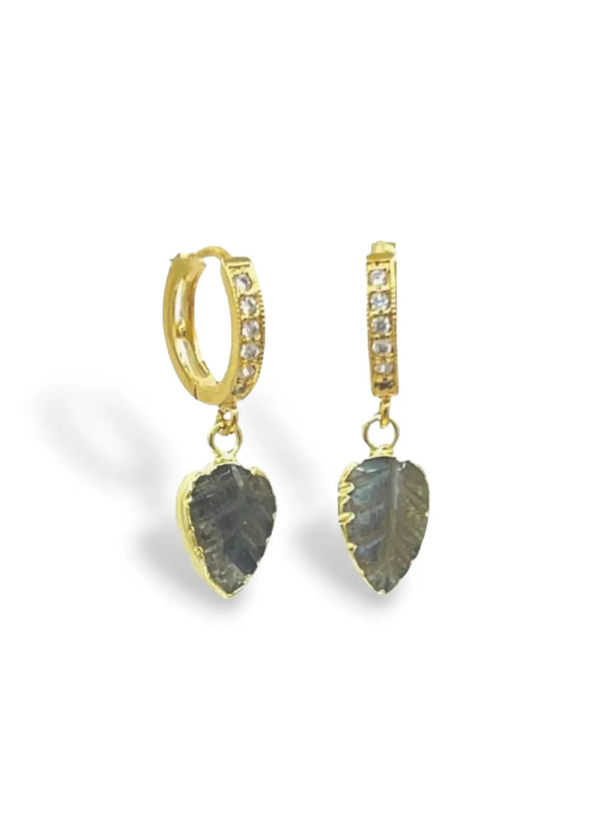 Labradorite Stone Gold Hoop Earring