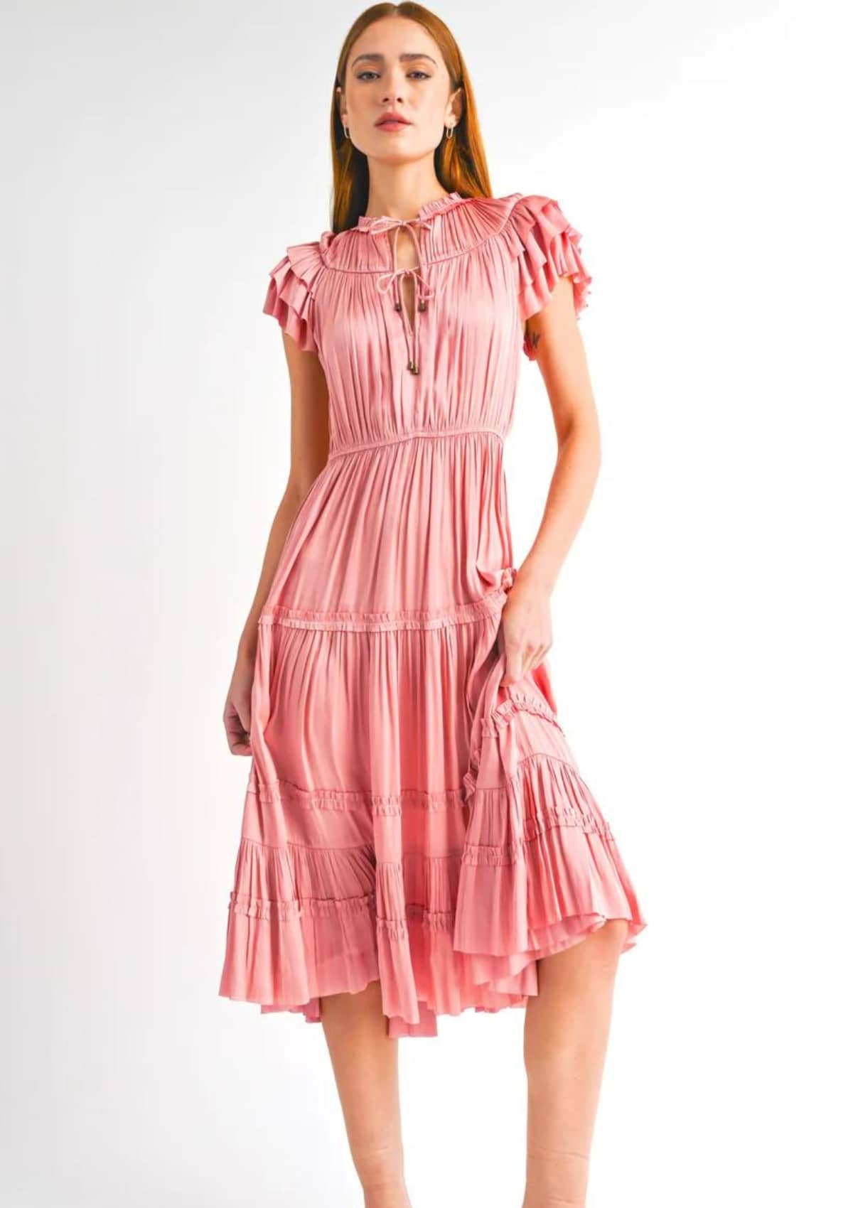 Long Short Sleeve Ruffle Dress -Reset by Jane- Ruby Jane-