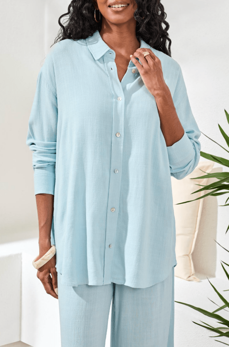 front placket dress shirt Button Front Shirt XS / Lt. Aqua Sky