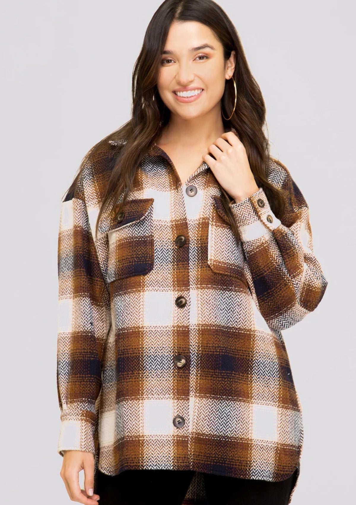 Long sleeve flannel plaid jacket