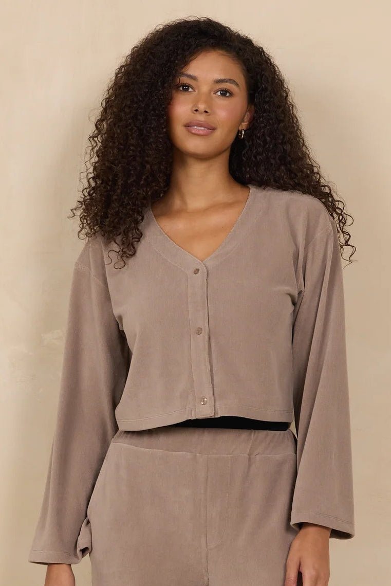 brown-buttons-cardi-Ruby Jane & Valleygirl Boutique.