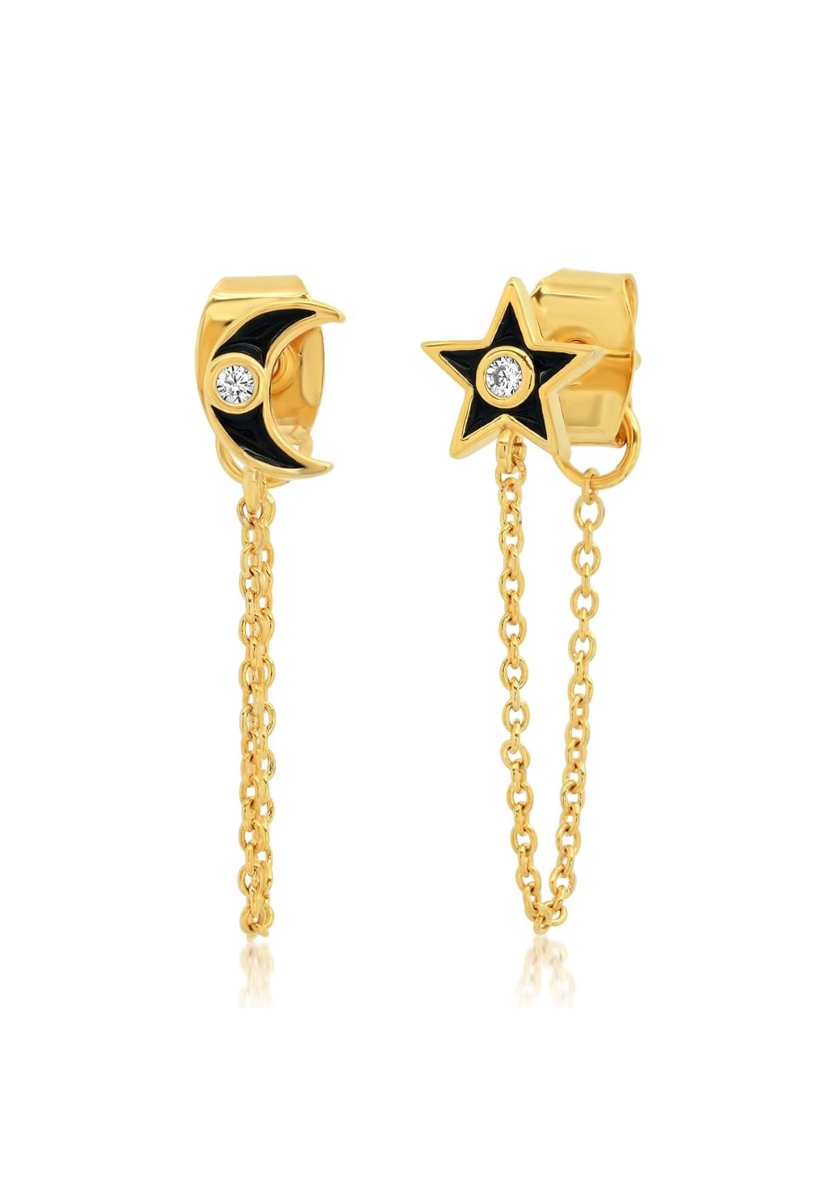 Moon and Star Chain Earrings - Black -Tai Rittichai- Ruby Jane-