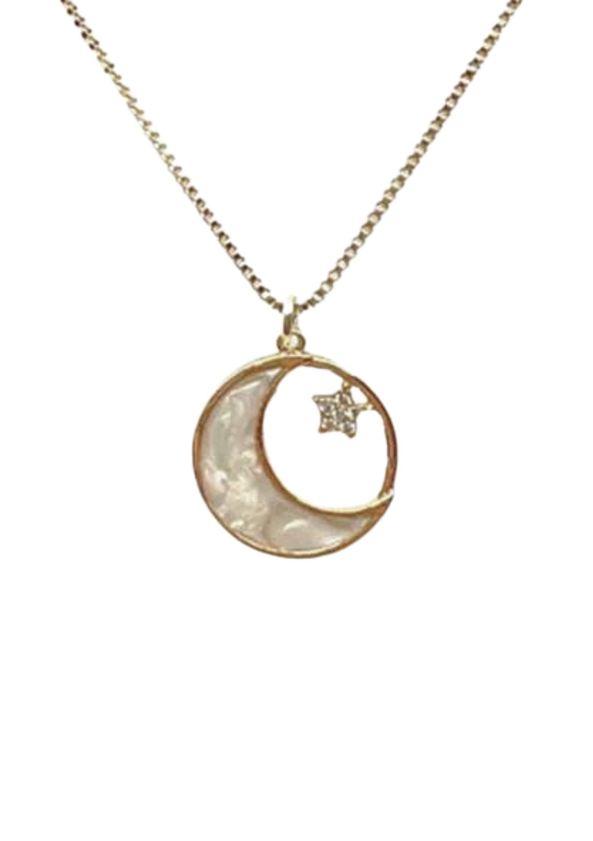 Mother of Pearl Star Moon Charm Necklace RubyJane Valleygirl