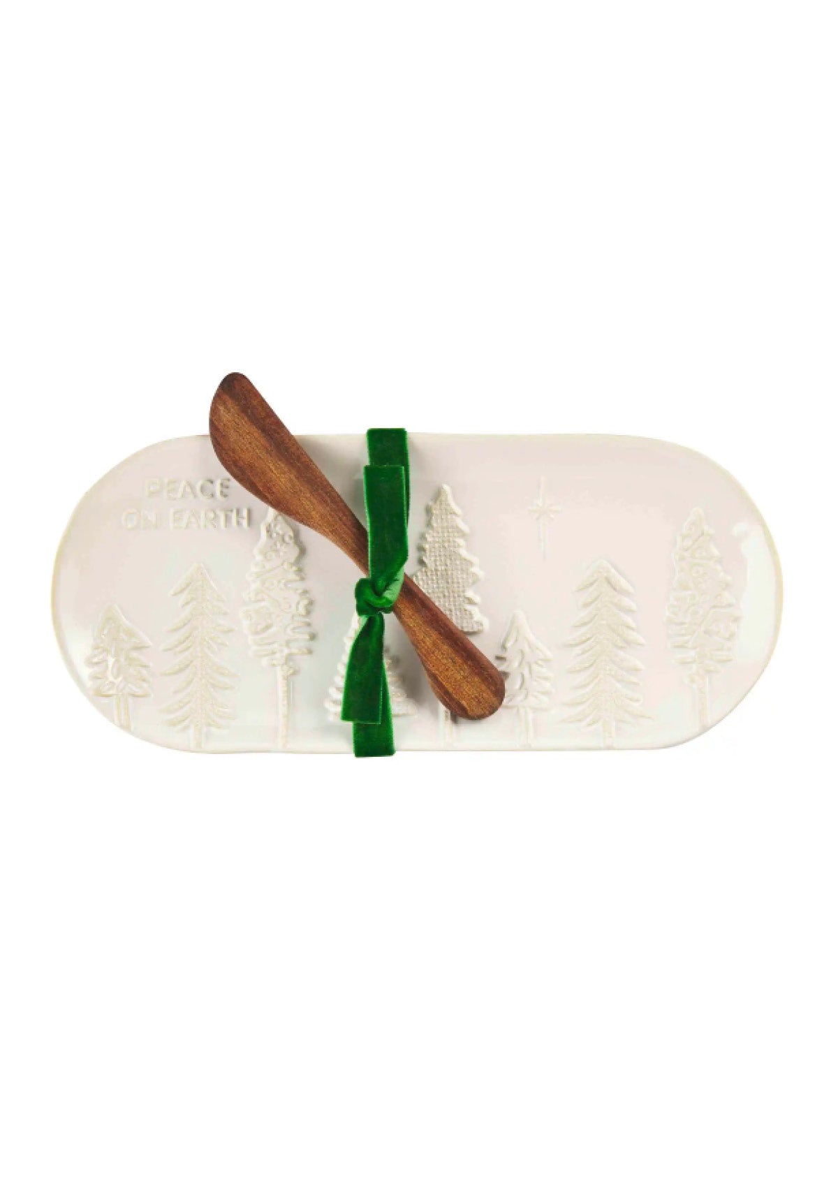 'Peace on Earth' Stoneware Dish + Wood Spreader