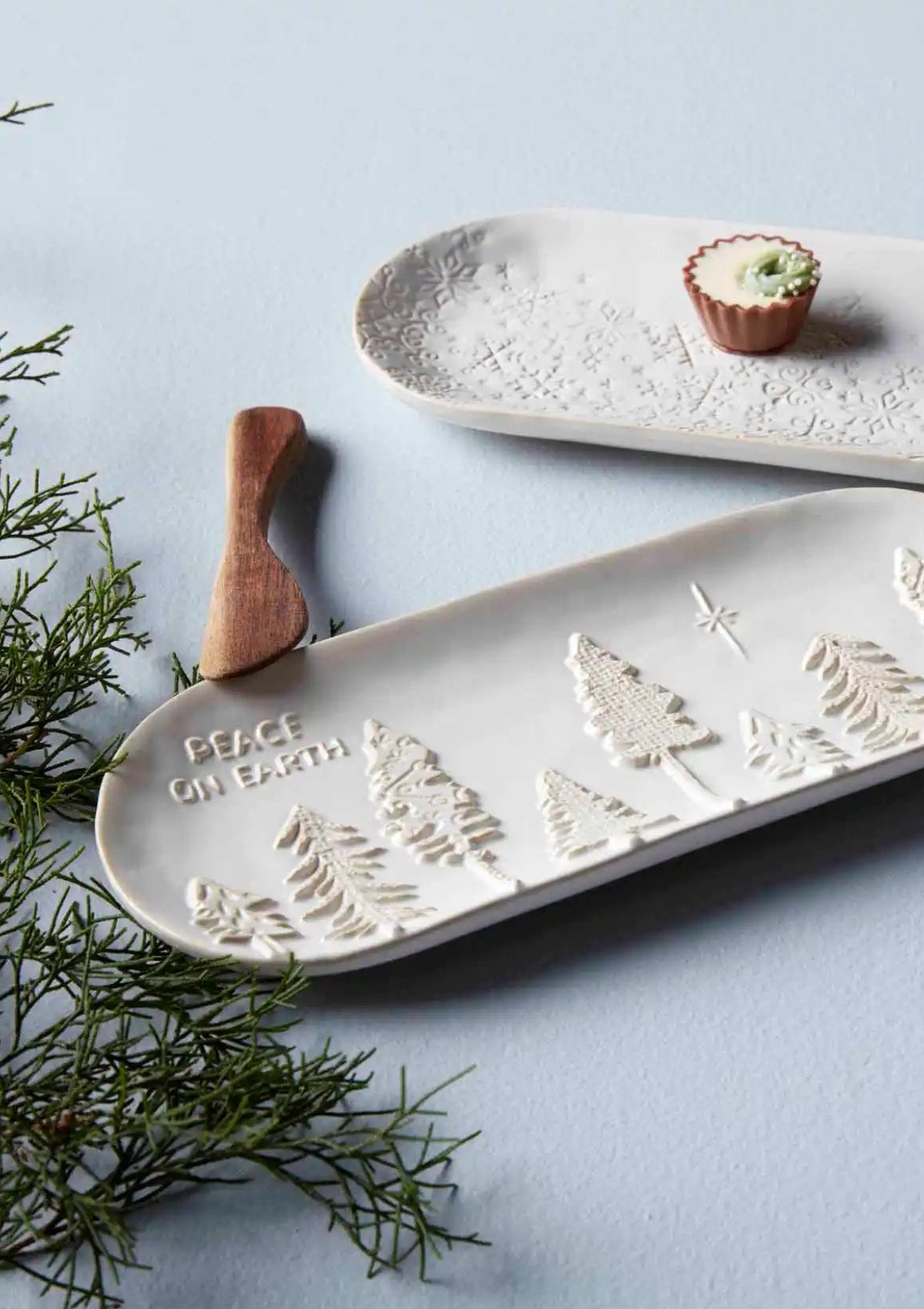 'Peace on Earth' Stoneware Dish + Wood Spreader