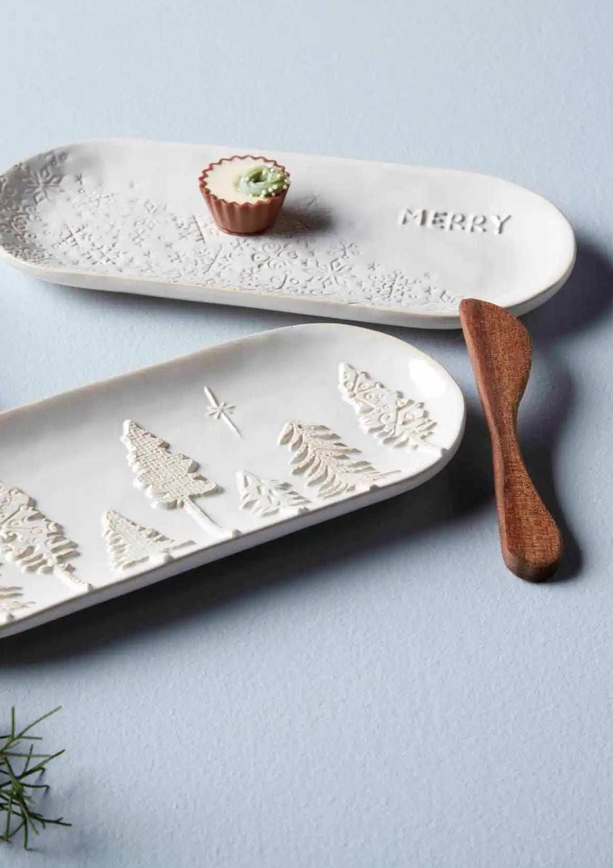 'Merry' Stoneware Dish + Wood Spreader
