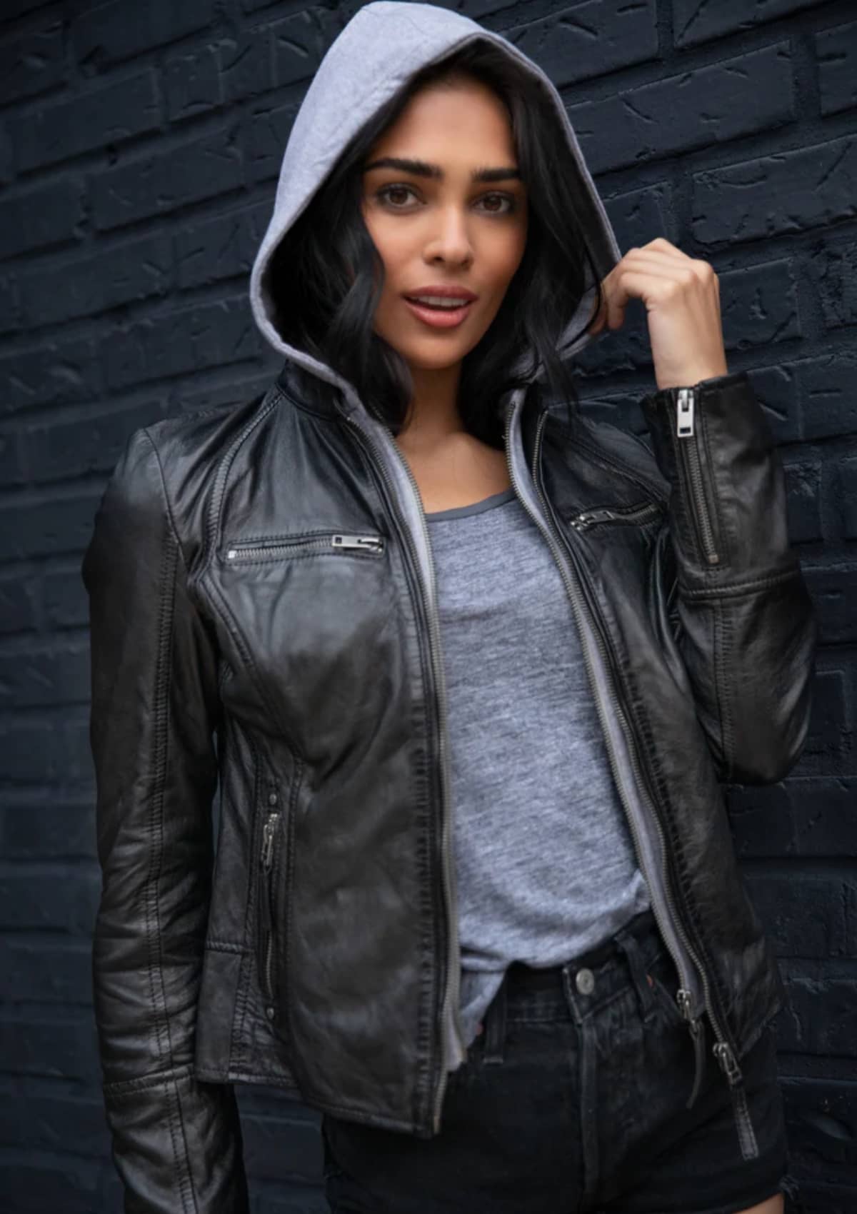 Nola Hooded Leather Jacket -Mauritius GmbH Int. Fashion- Ruby Jane-