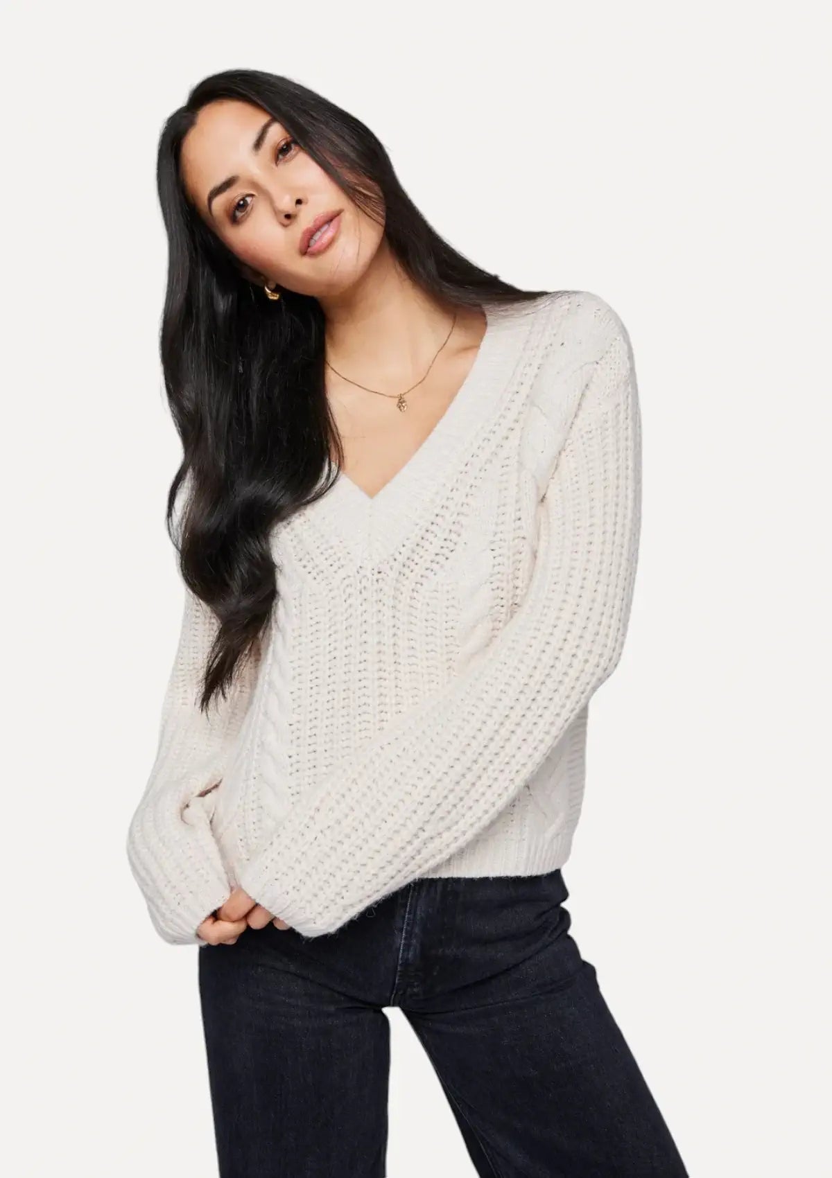 Cream v neck sweater women's best sale