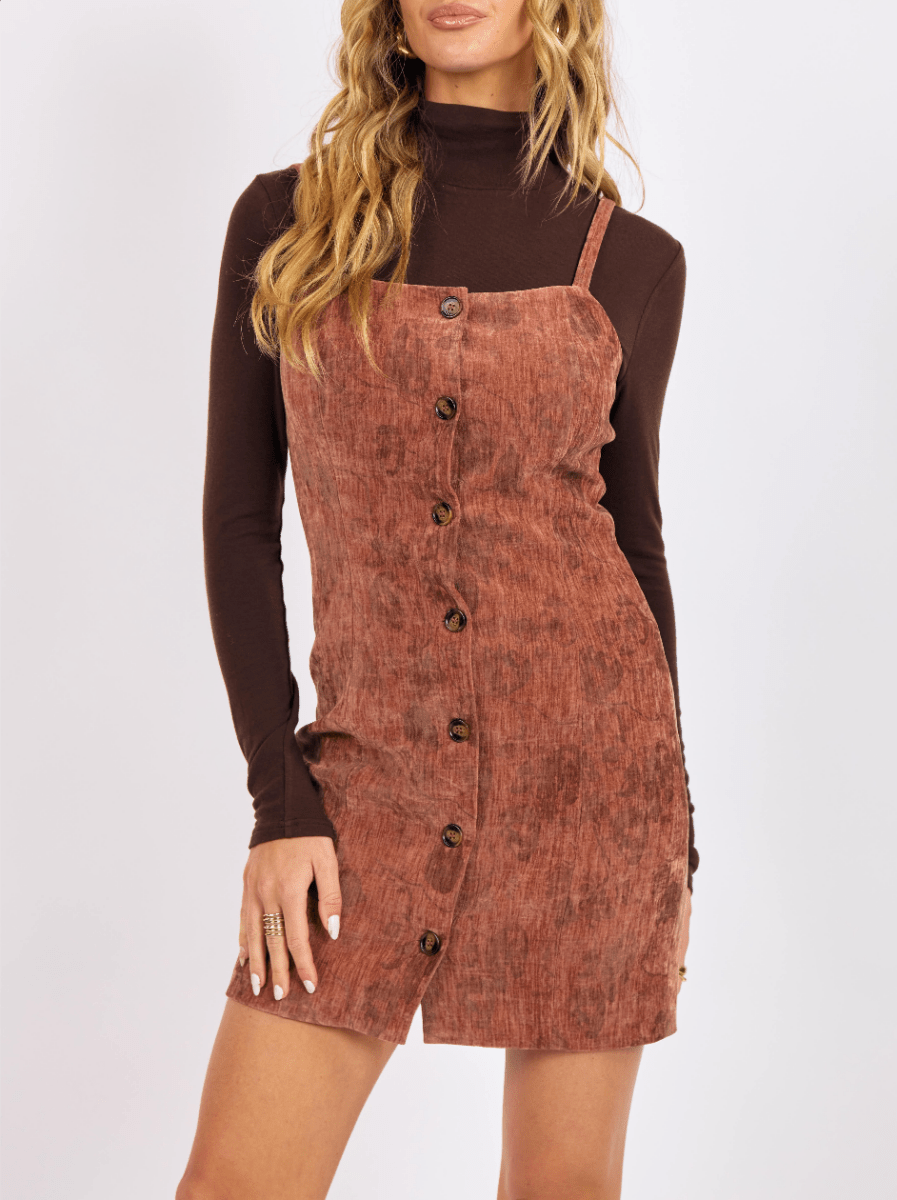 Oui Oui Print Velvet, Button Front Mini Dress