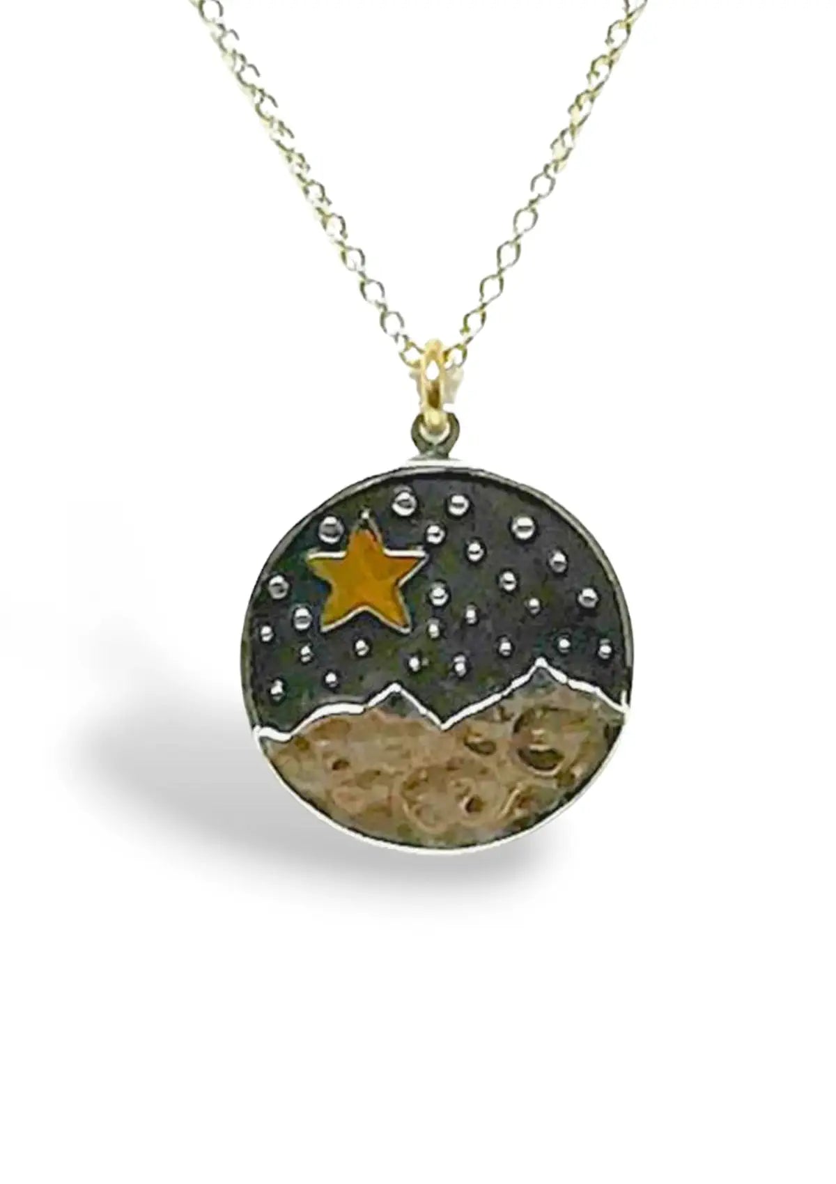 Oxidized Sterling Silver Gold-Fill Moon + Star Necklace - RubyJane 