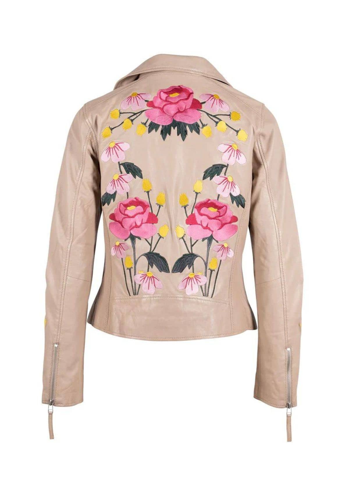 Peonie Floral Leather Jacket - Light Beige -Mauritius GmbH Int. Fashion- Ruby Jane-