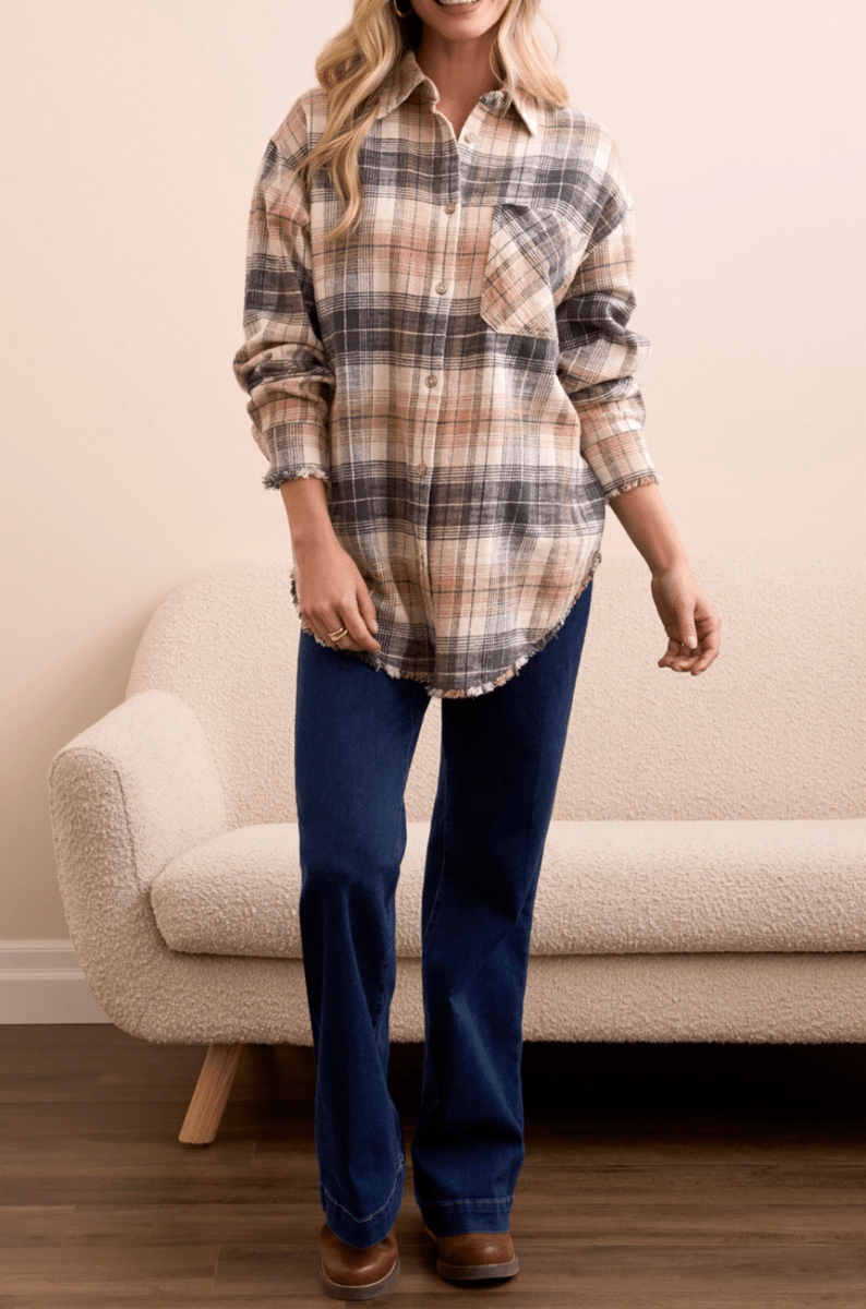 Plaid Shirt with Fringe Hem