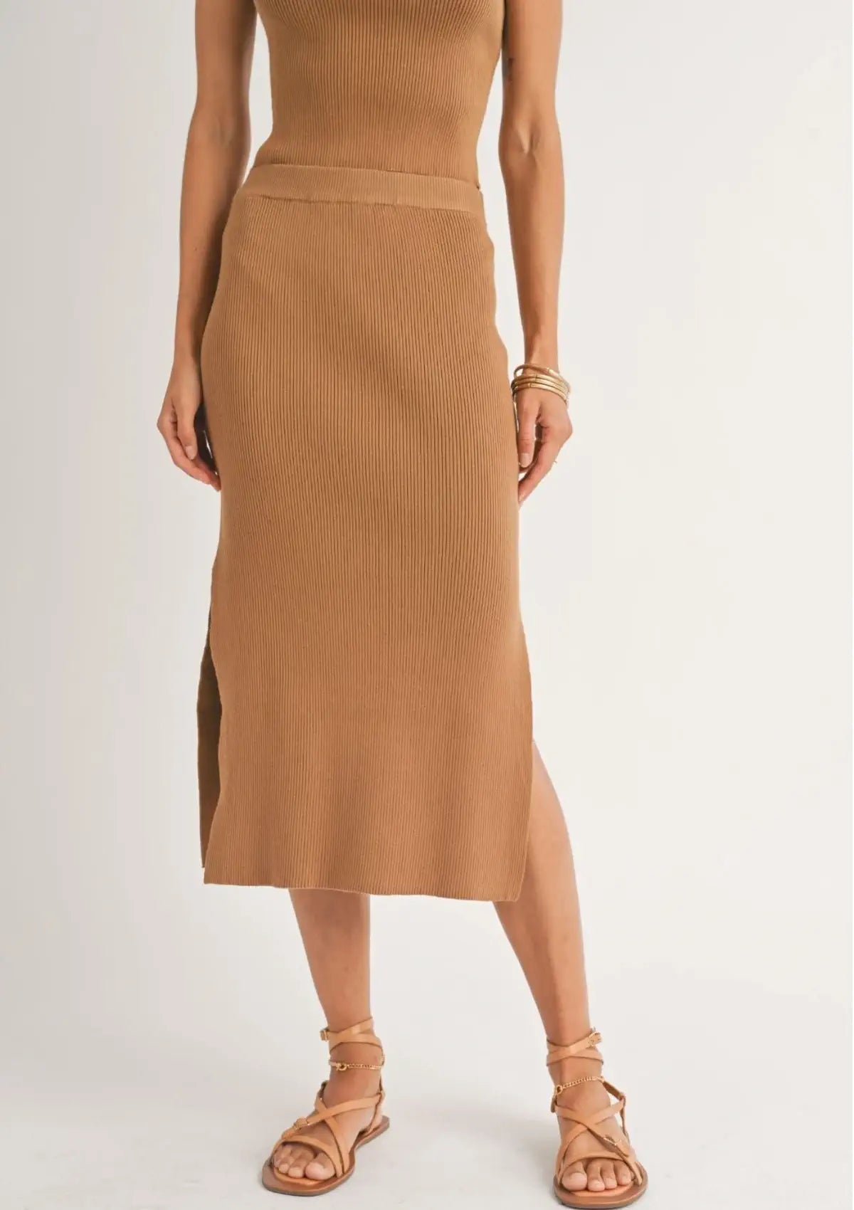 Brown ribbed skirt hotsell