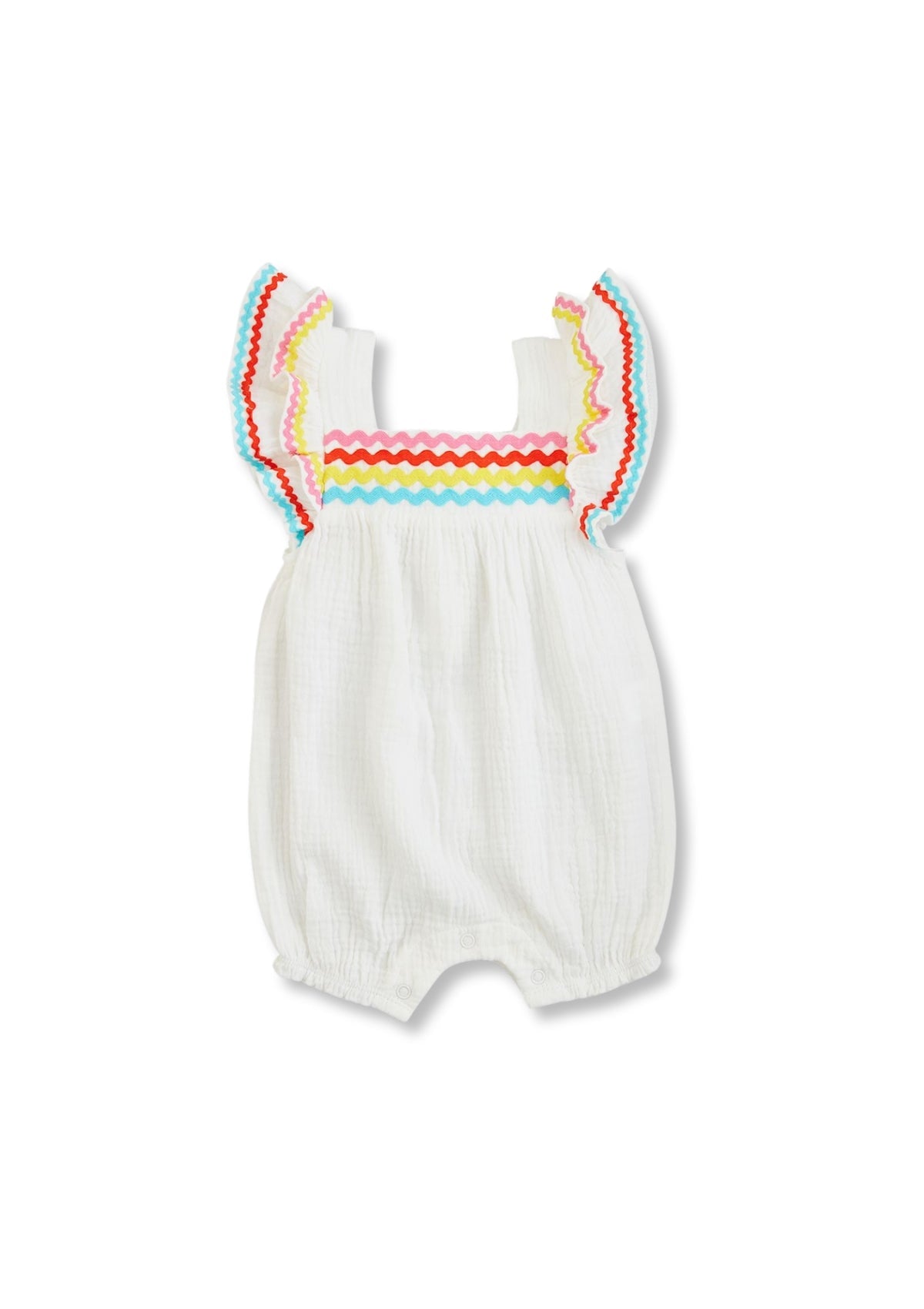 Ric Rac Trim Gauze Baby Romper -Mud Pie / One Coas- Ruby Jane-