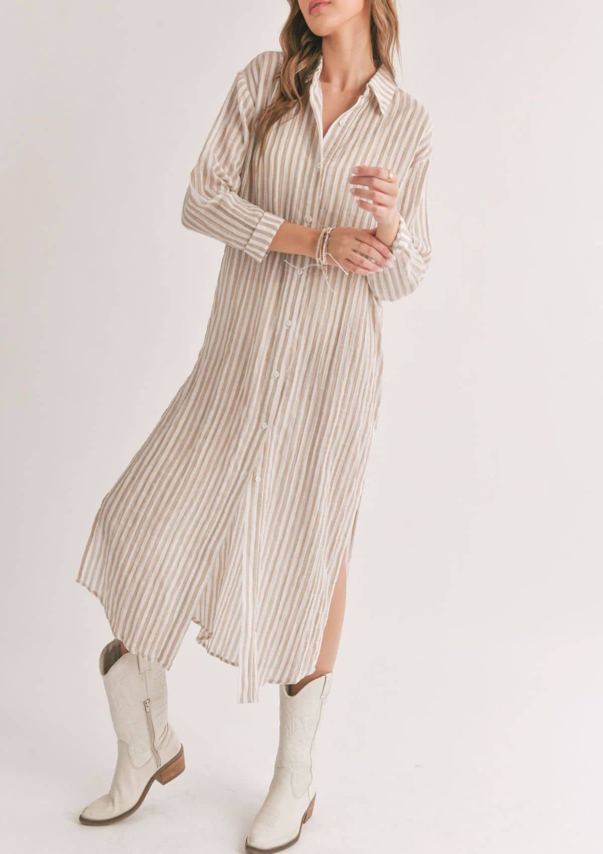 Sands Thinstripe Outer Layer Duster Shirt - Ivory -Sadie & Sage- Ruby Jane-