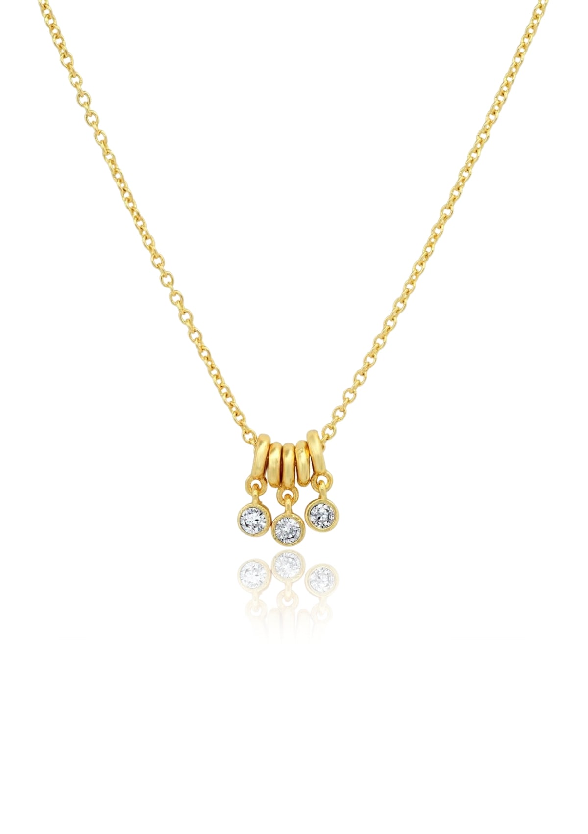 Simple Gold Chain Necklace with Mini Rings and CZ Accent -Tai Rittichai- Ruby Jane-