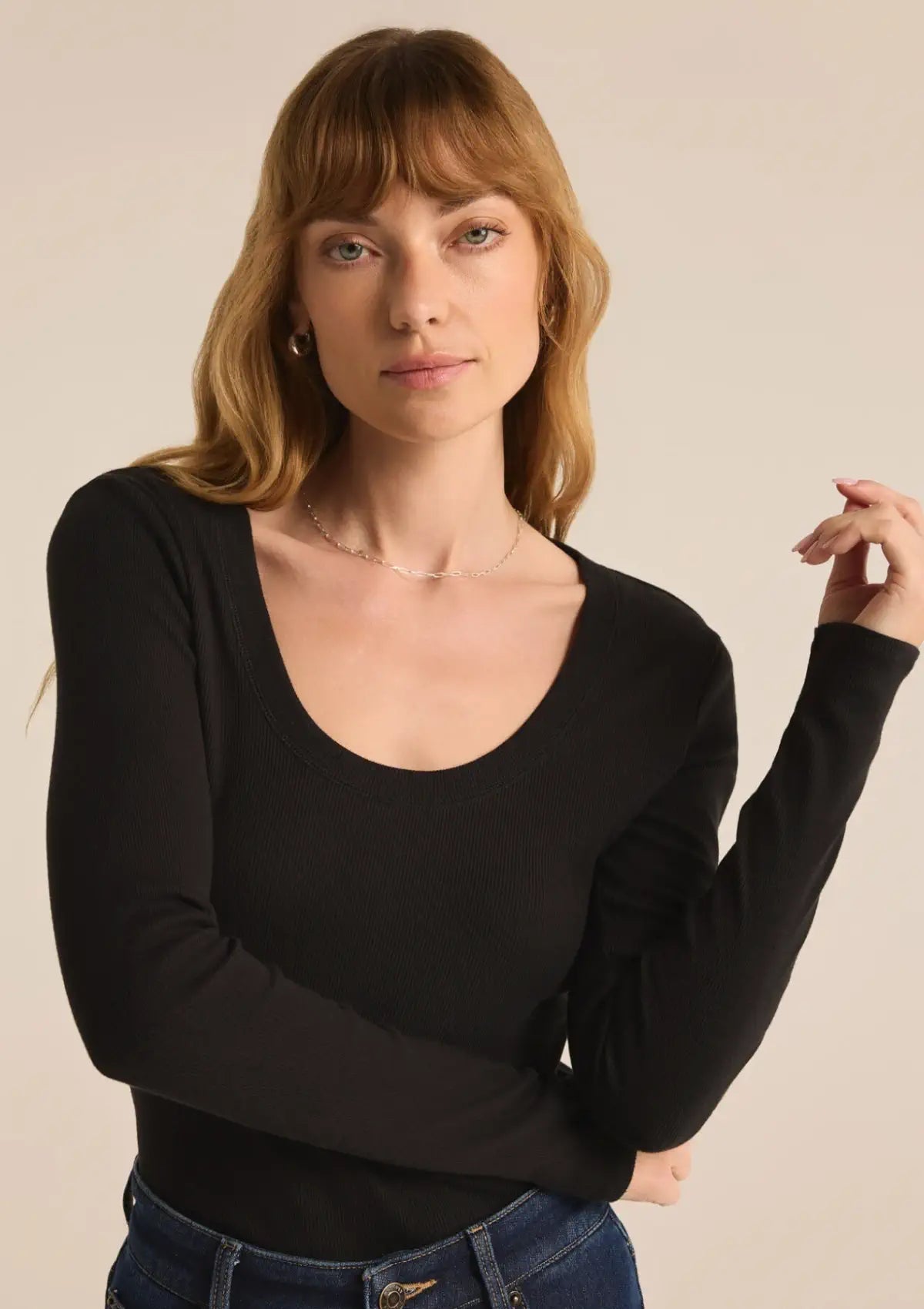 Boho mountain long sleeve scoop neck black shirt at Ruby Jane & Valleygirl boutique.