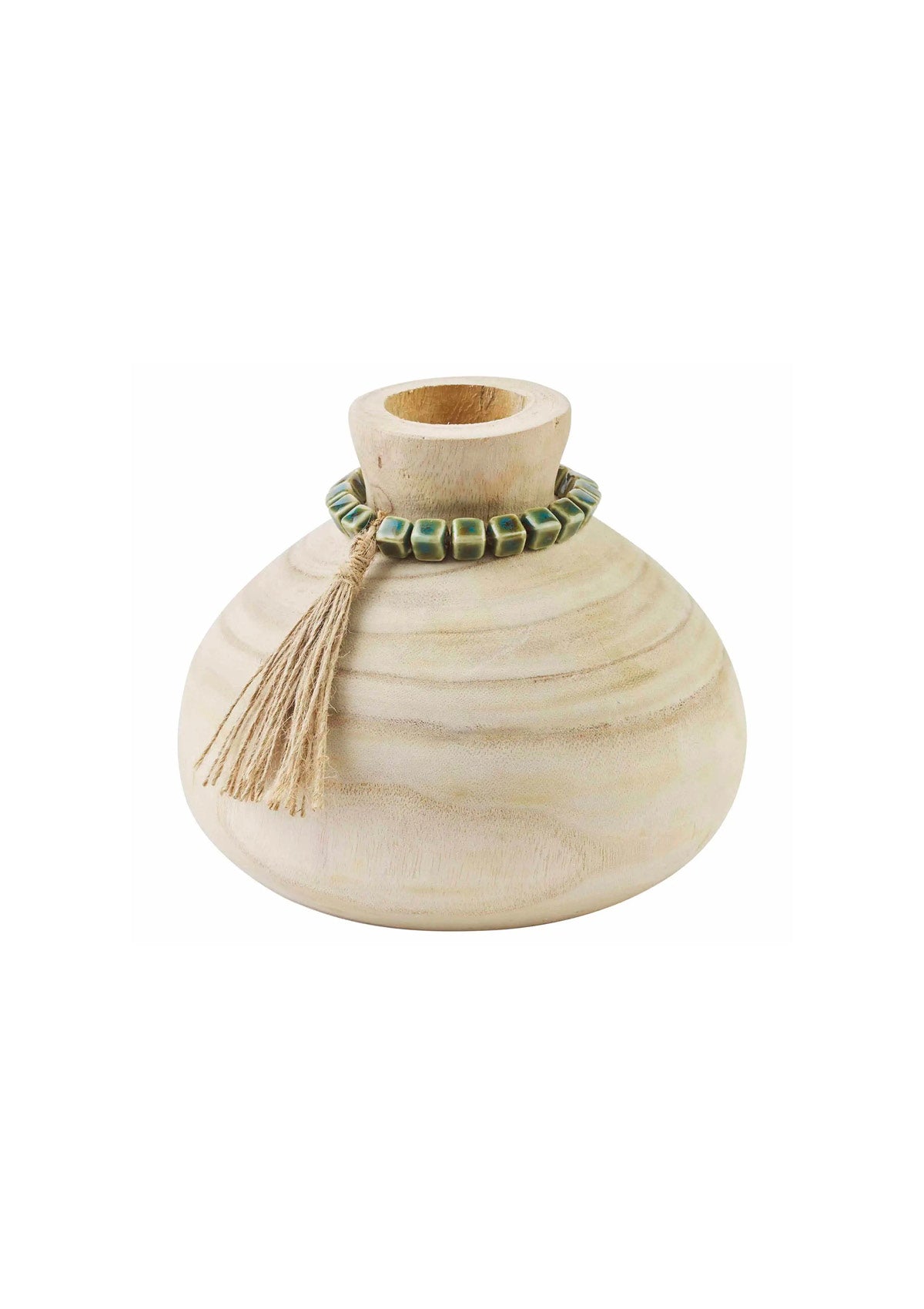 Small Paulownia Wood Vase with Ceramic Beads -Mud Pie- Ruby Jane-