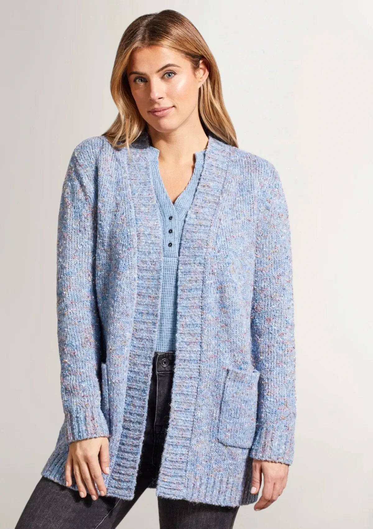 Sofia Sweater Cardigan with Patch Pockets - Blue Jay