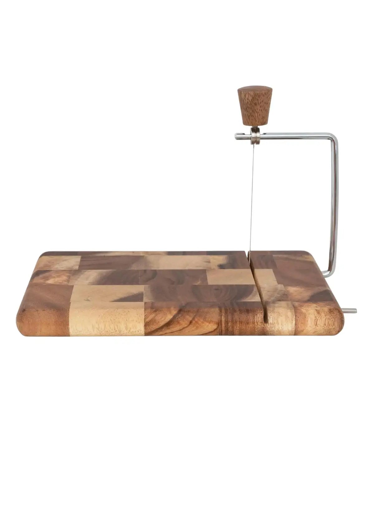 Cheese meat wood cutting board and slicer.