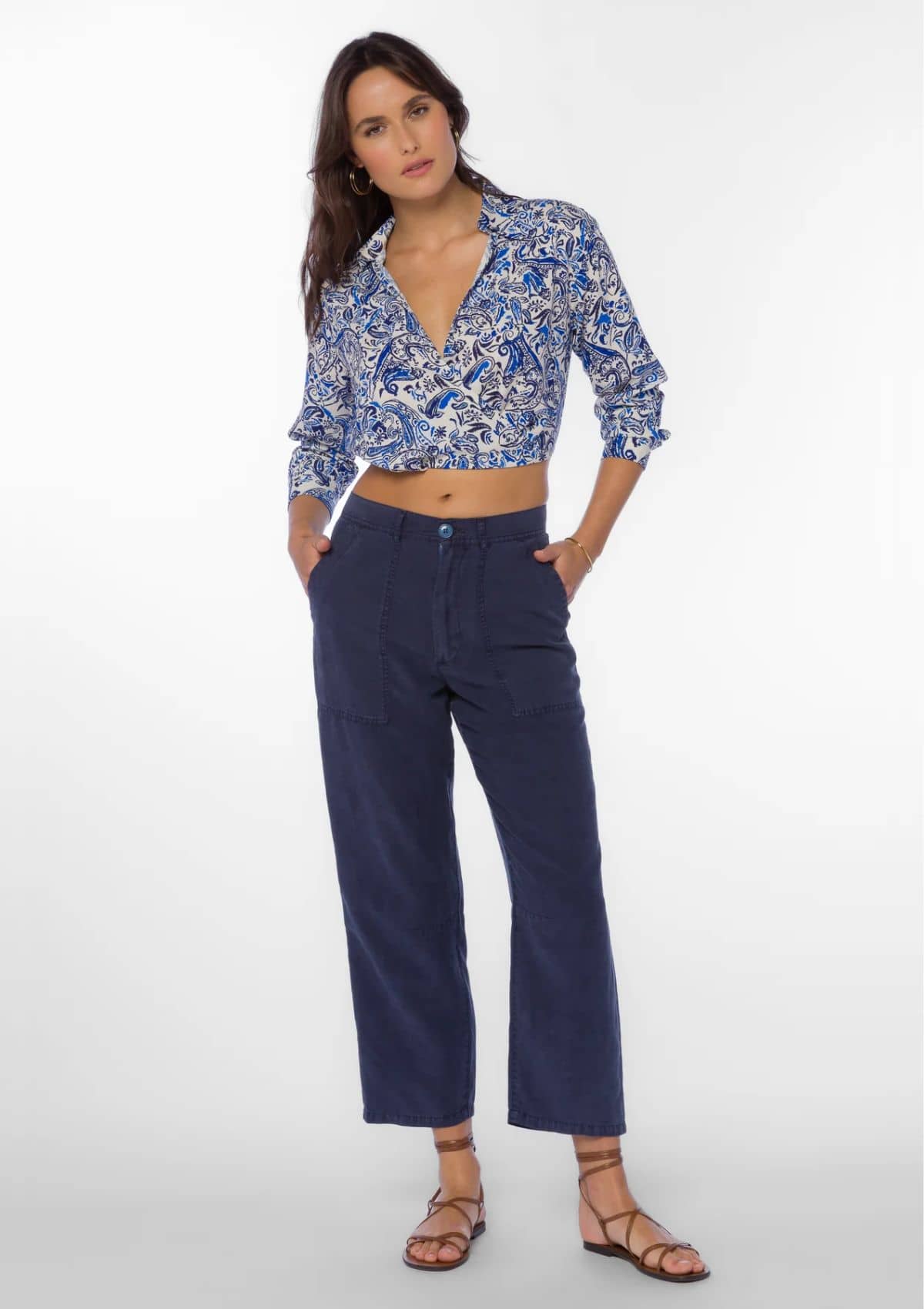 Large front pockets ankle length.