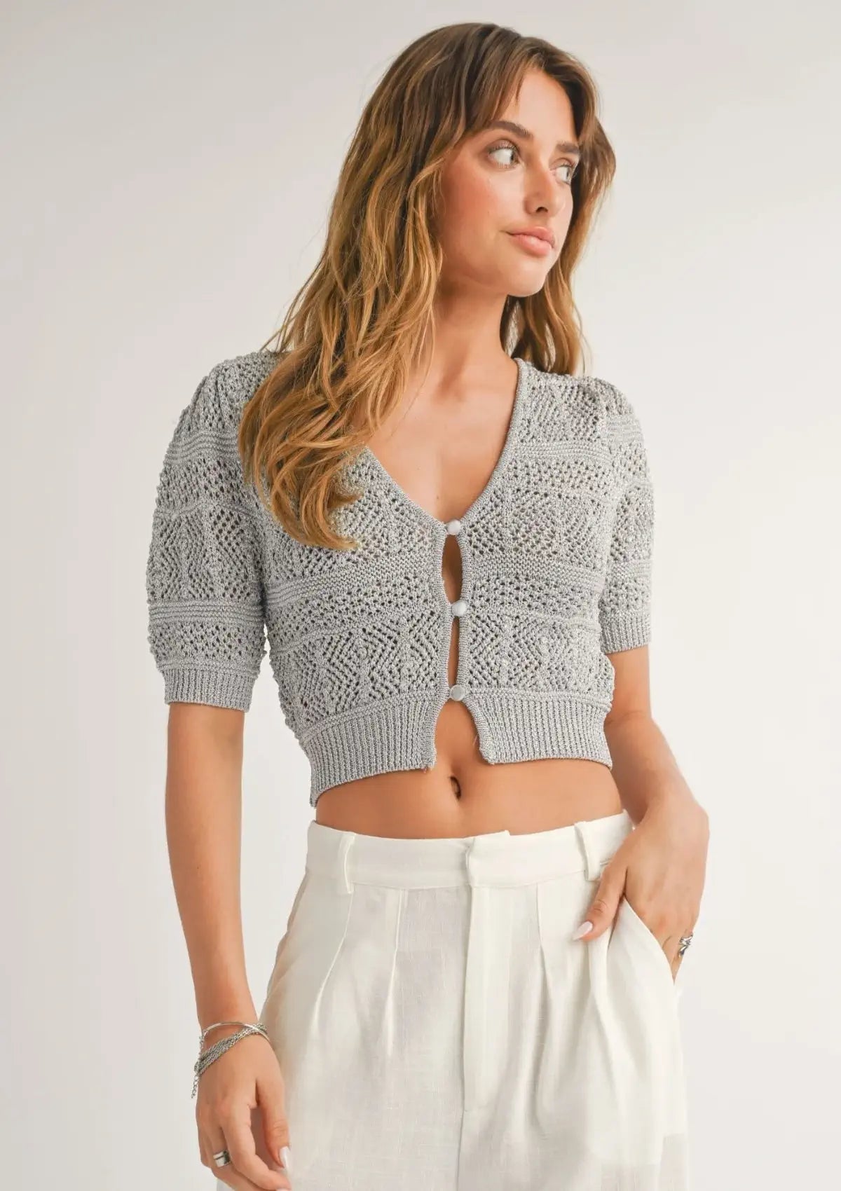 Grey short sleeve cardigan hotsell