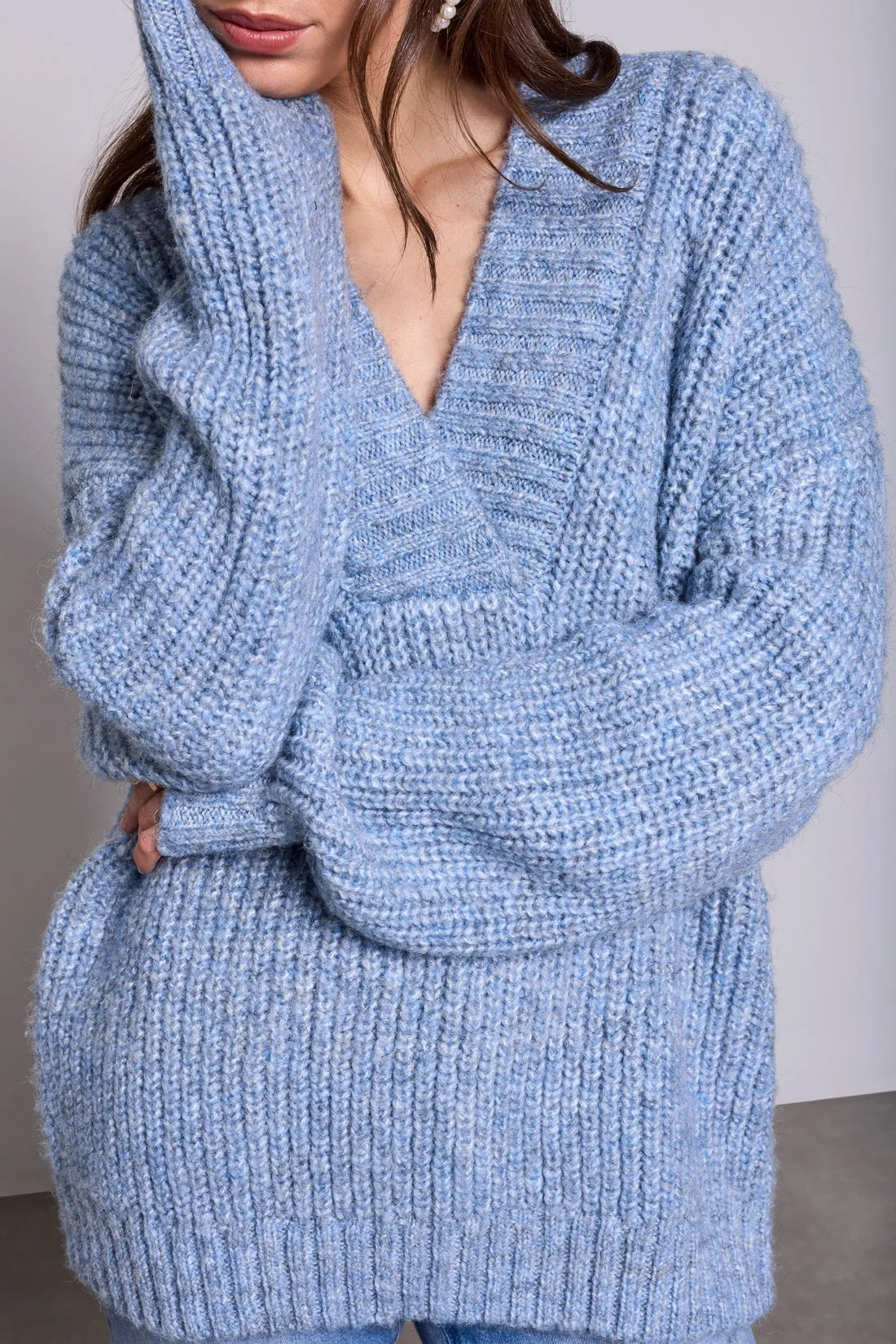 Oversized V-Neck Sweater - Satin Sky