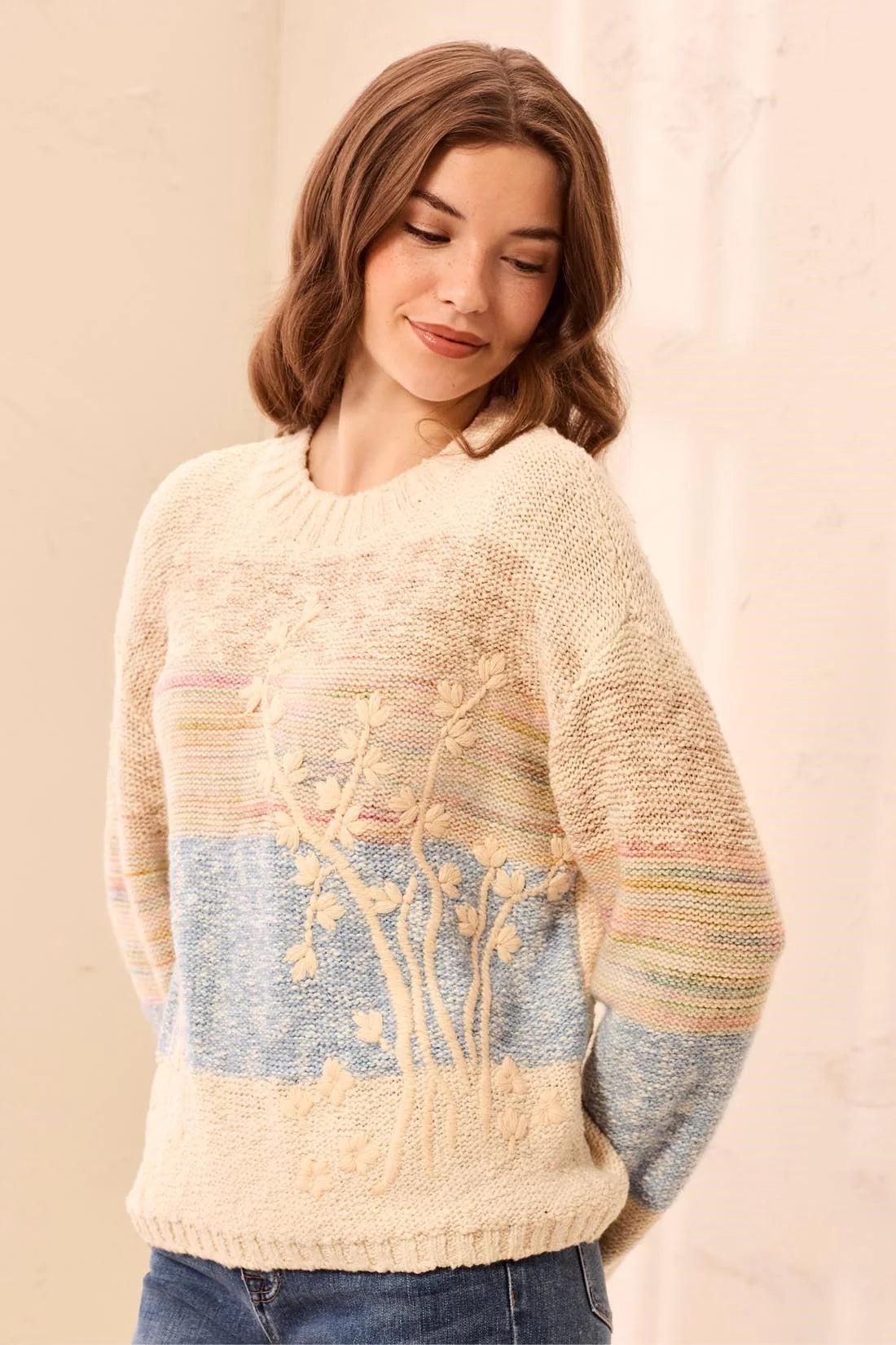 Embroidered Crew Neck Sweater