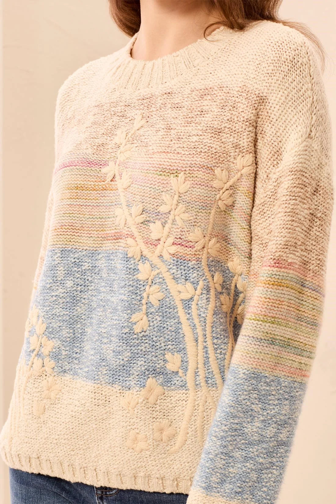 Embroidered Crew Neck Sweater