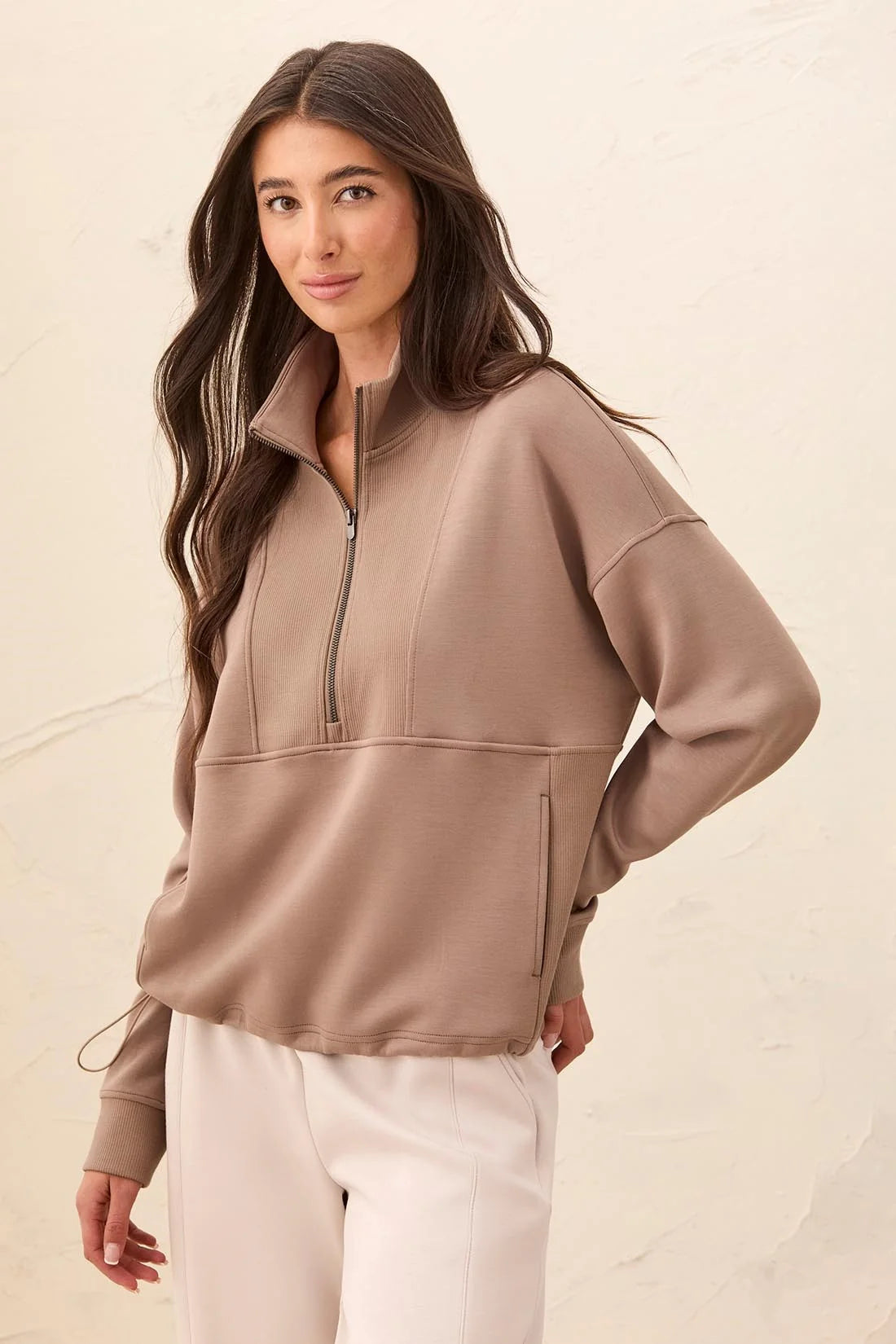 Mock Neck Top with Zipper - Fossil