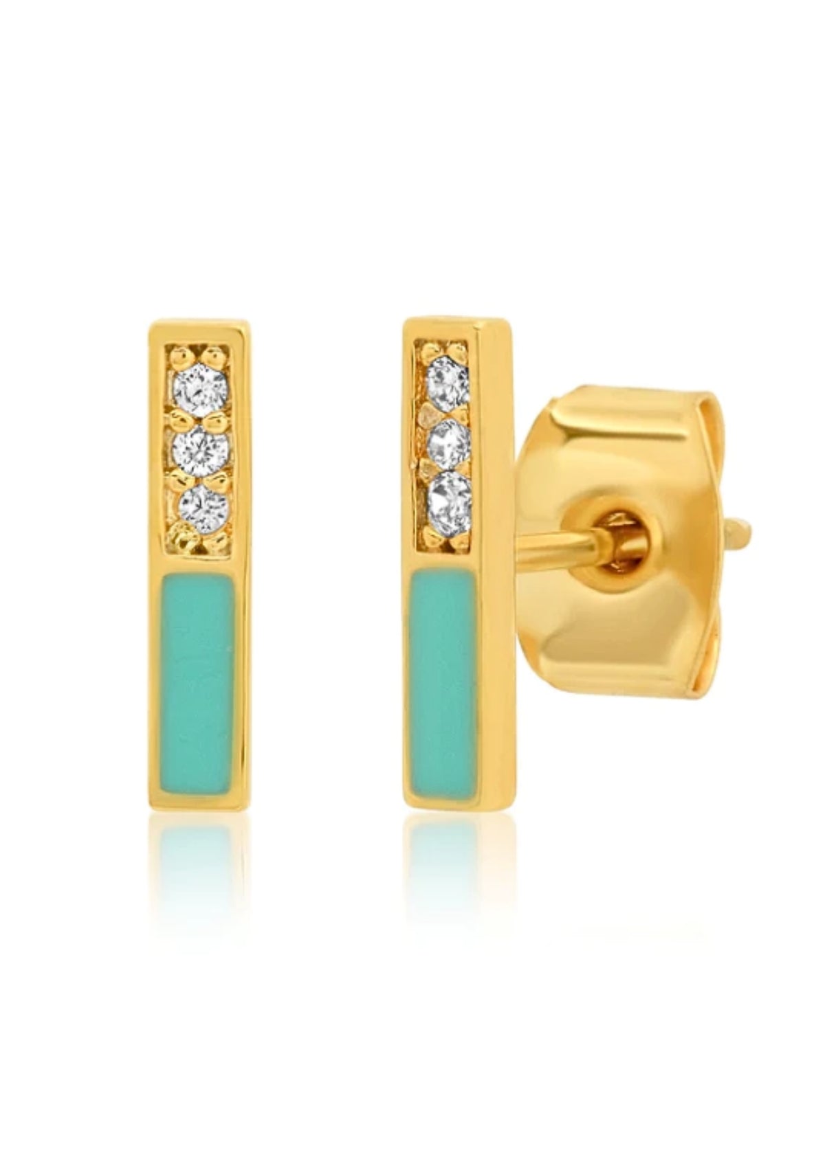 Turquoise Enamel and CZ Bar Post -Tai Rittichai- Ruby Jane-