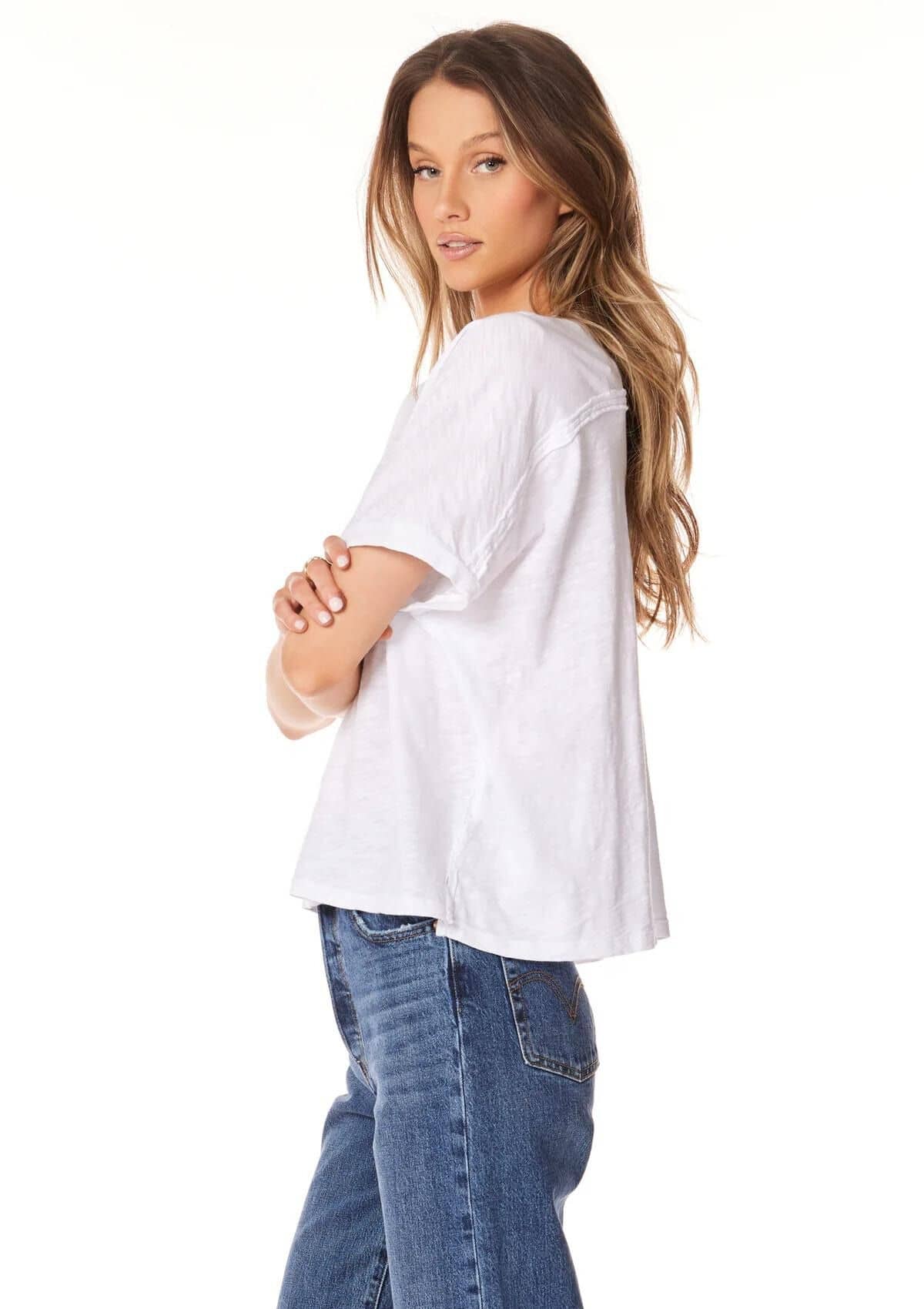 V-Neck Boxy Dolman Sleeve Top - White -Bobi- Ruby Jane-