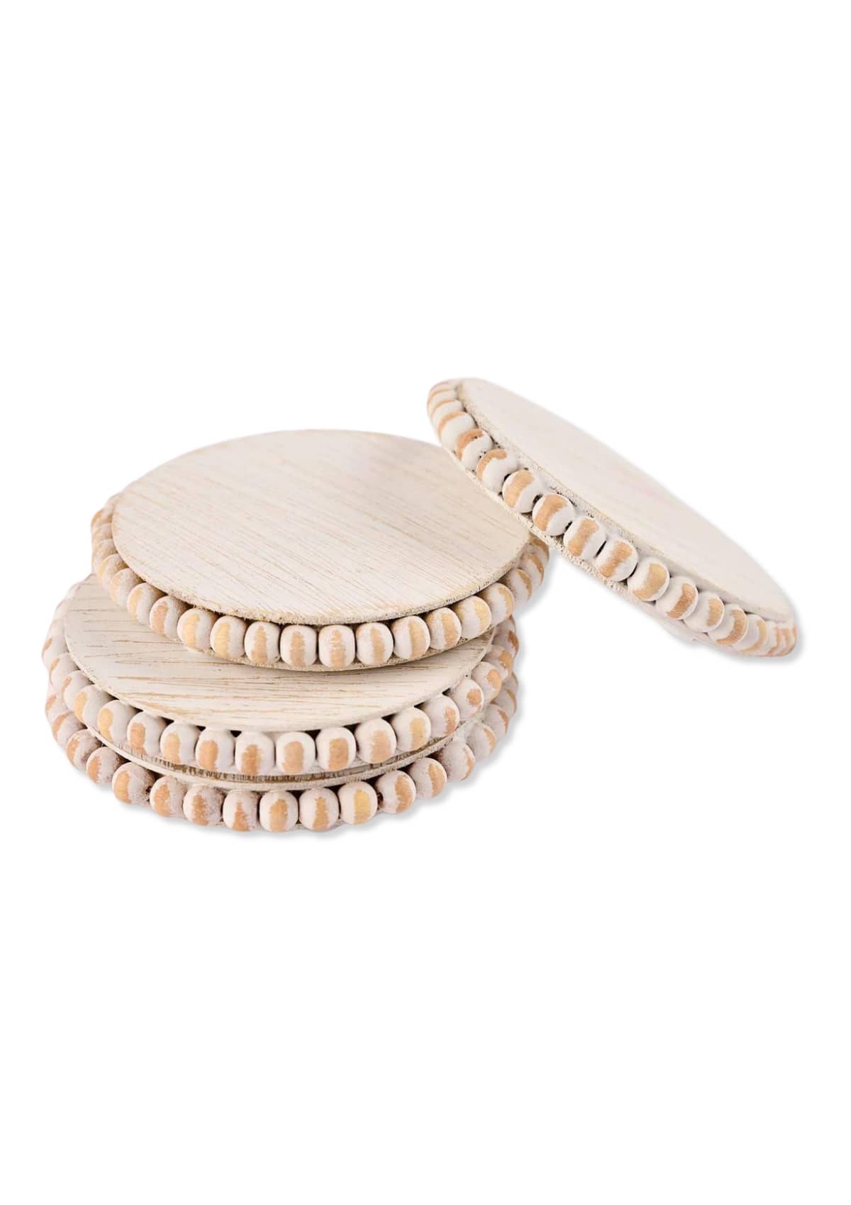 White Beaded Wood Coaster -Mud Pie / One Coas- Ruby Jane-