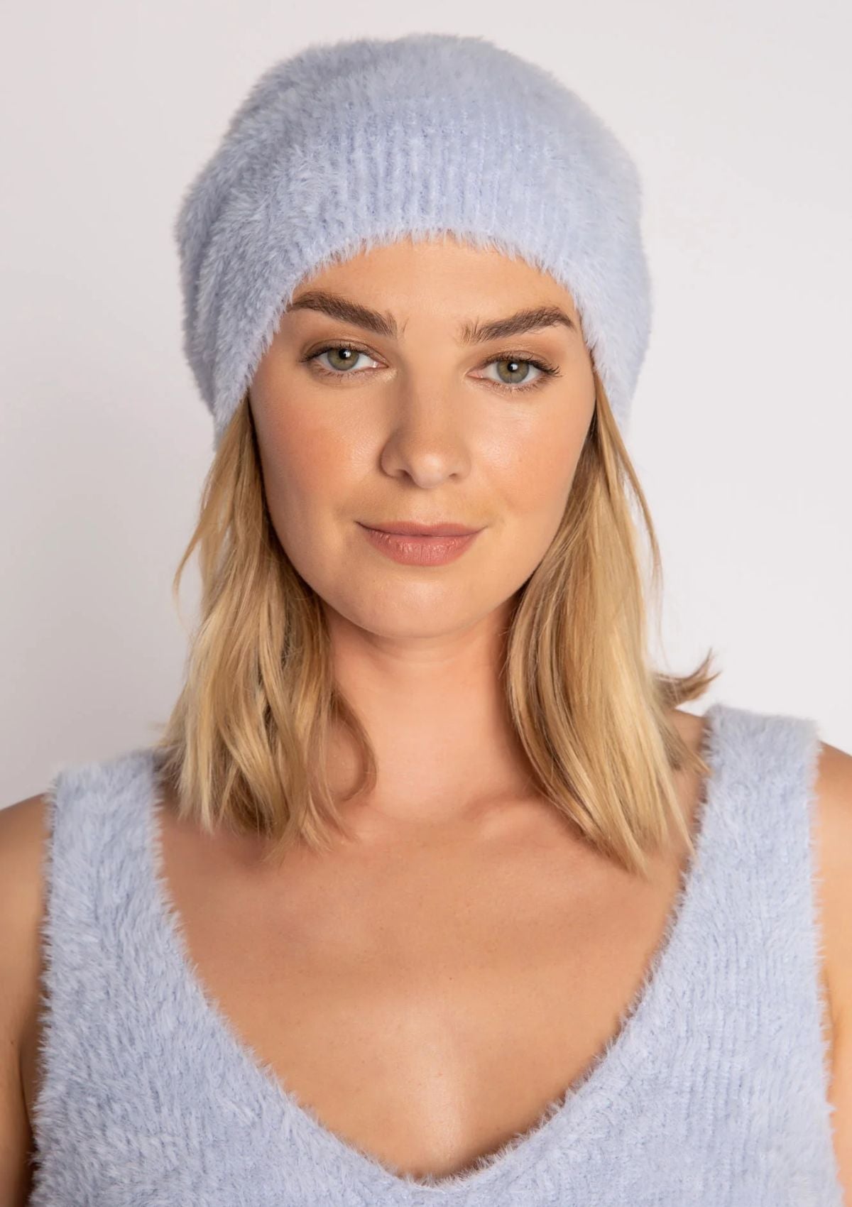 Feather Knit Beanie in Blue Mist